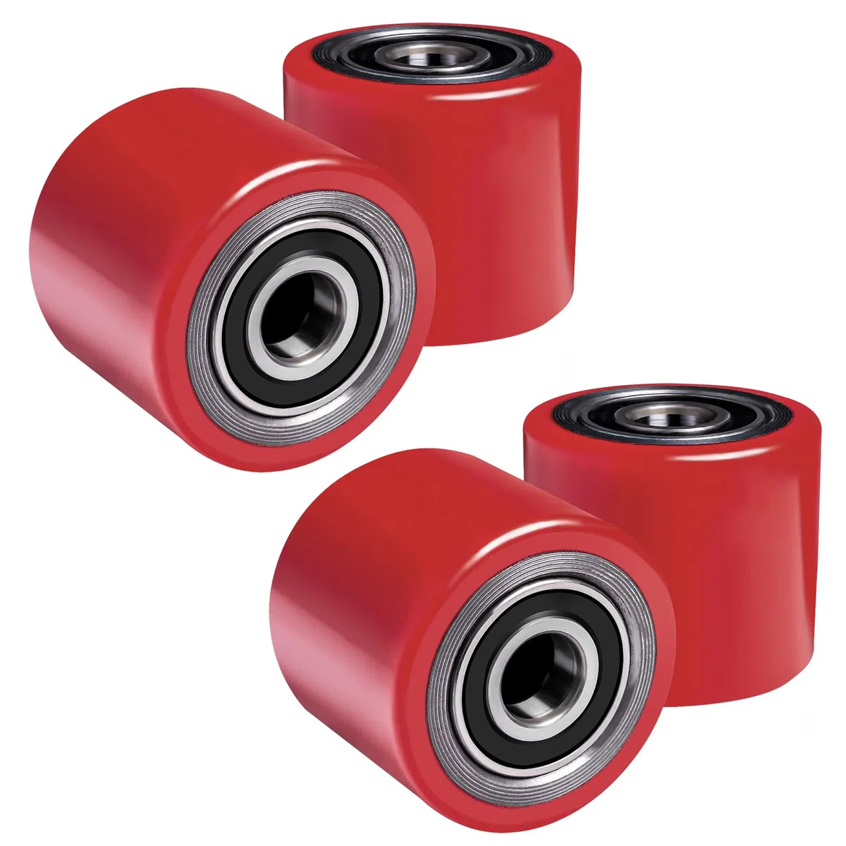 4 Stück Hubwagenrollen Polyurethan 80 x 60 mm, Achse 20 mm inkl. Kugellager | Rollen für Hubwagen Ersatzrollen, Max. Belastung 2200 KG