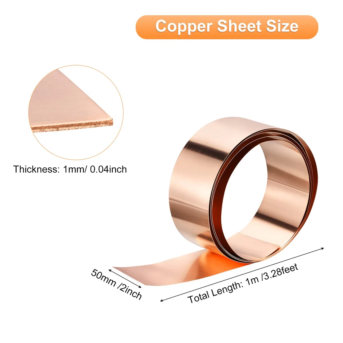 sourcing map Kupferplatten 1000x50x1mm, Kupferblech Streifen Kupferfolie Blech, Kupfer Blechplatten Rosegold Kupferstreifen für Industrie Reparatur Haushalt Bauwesen Dekoration Kunsthandwerk