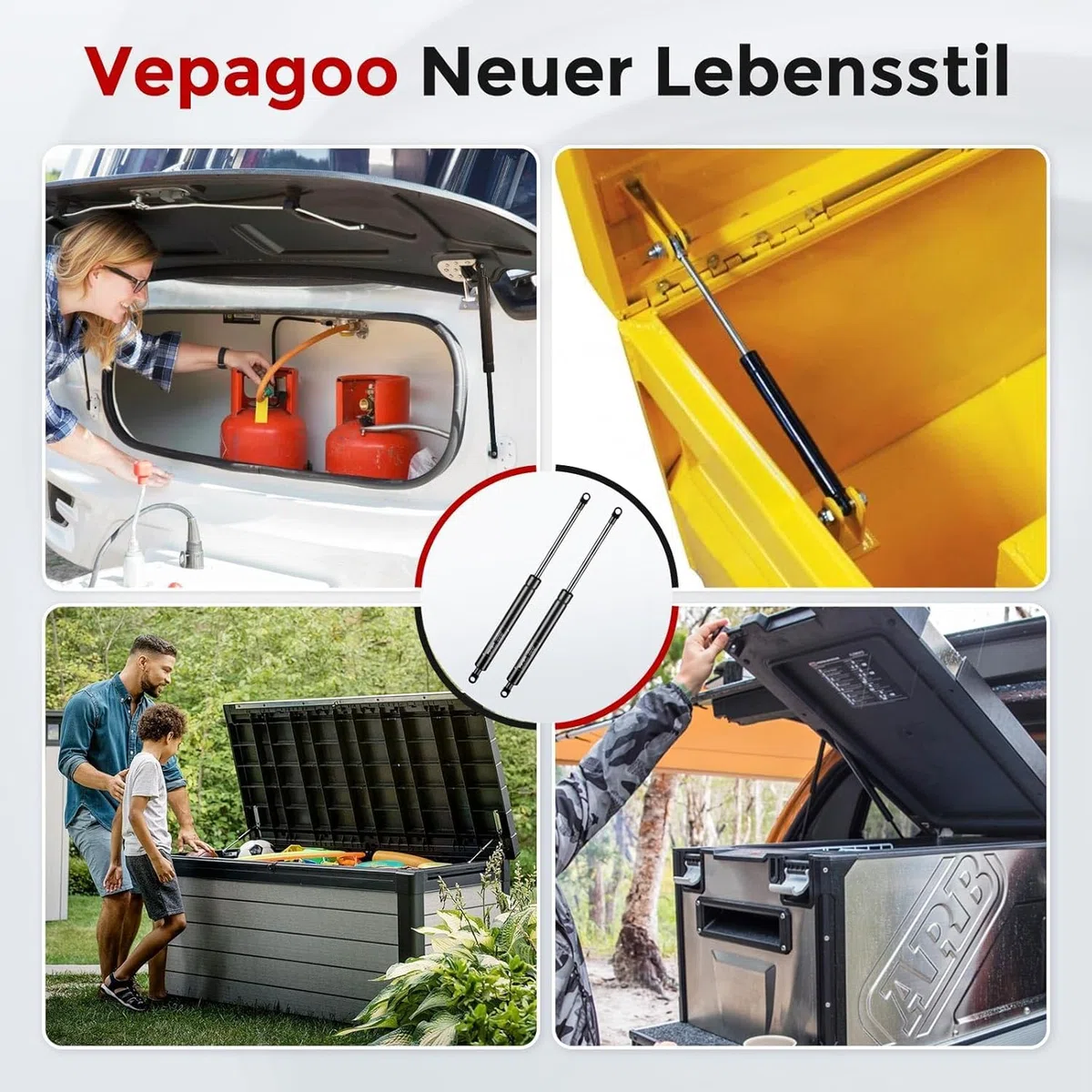 Vepagoo 500mm 500N Gasdruckdämpfer Gasdruckfeder, 50kg Gasfeder für Bettkasten, Türen, Bodenluken, Schuppenfenster und andere Schwerlastanwendungen, M6 Ösenköpfe (8mm Durchmesser), 2er Set
