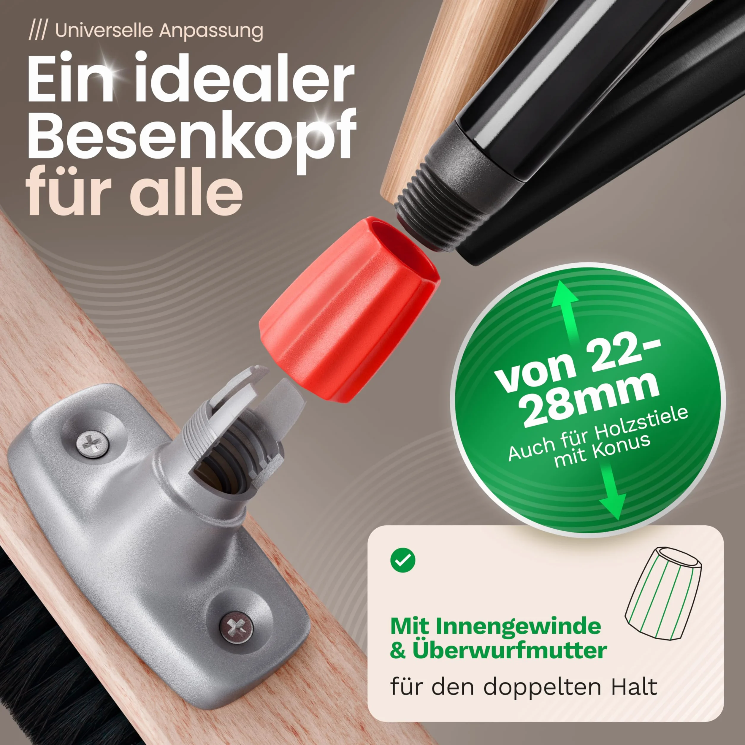 Novaliv 2X Rosshaarbesen mit Stiel 40 cm I Teleskopstiel ausziehbar I Rosshaar schwarz I Saalbesen breit Kehrbesen Haushaltsbesen Werkstattbesen Besen Balkon