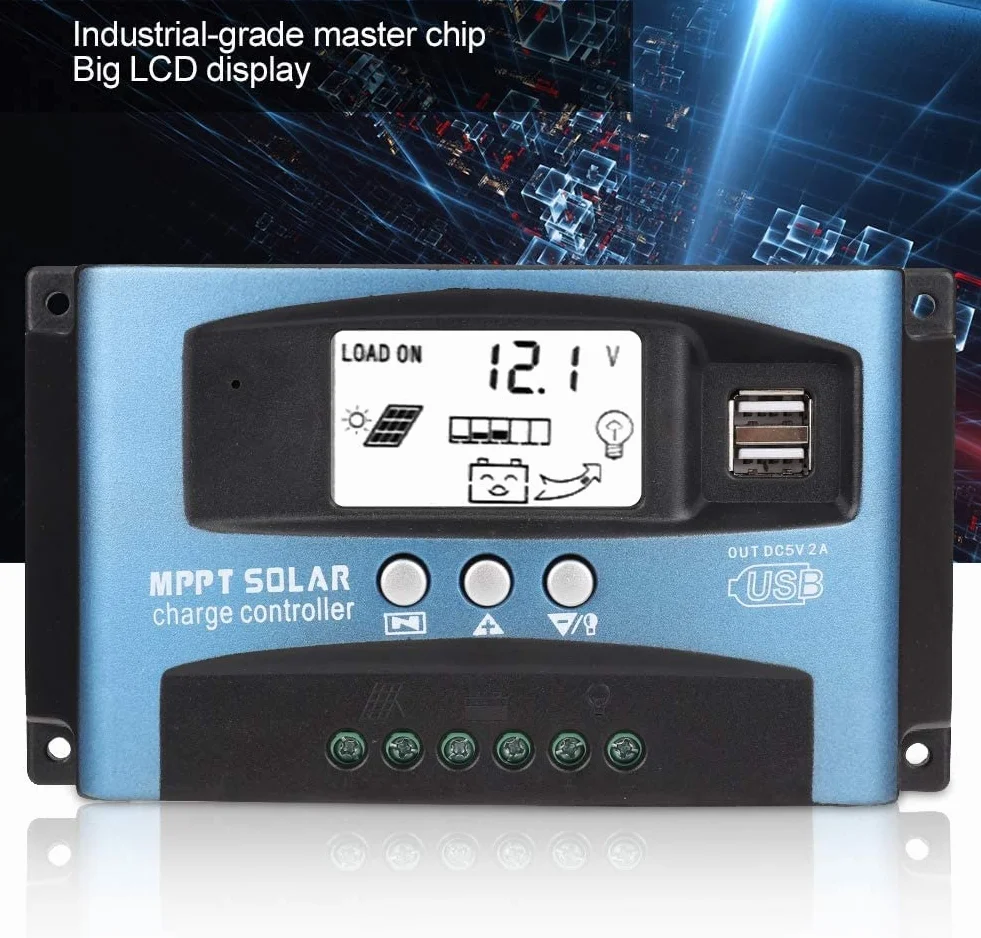 100A MPPT SolarLaderegler, Solar Ladegerät Controller mit LCD Display Dual USB mehrere Laststeuerungsmodi, MPPT technischer maximaler Ladestrom