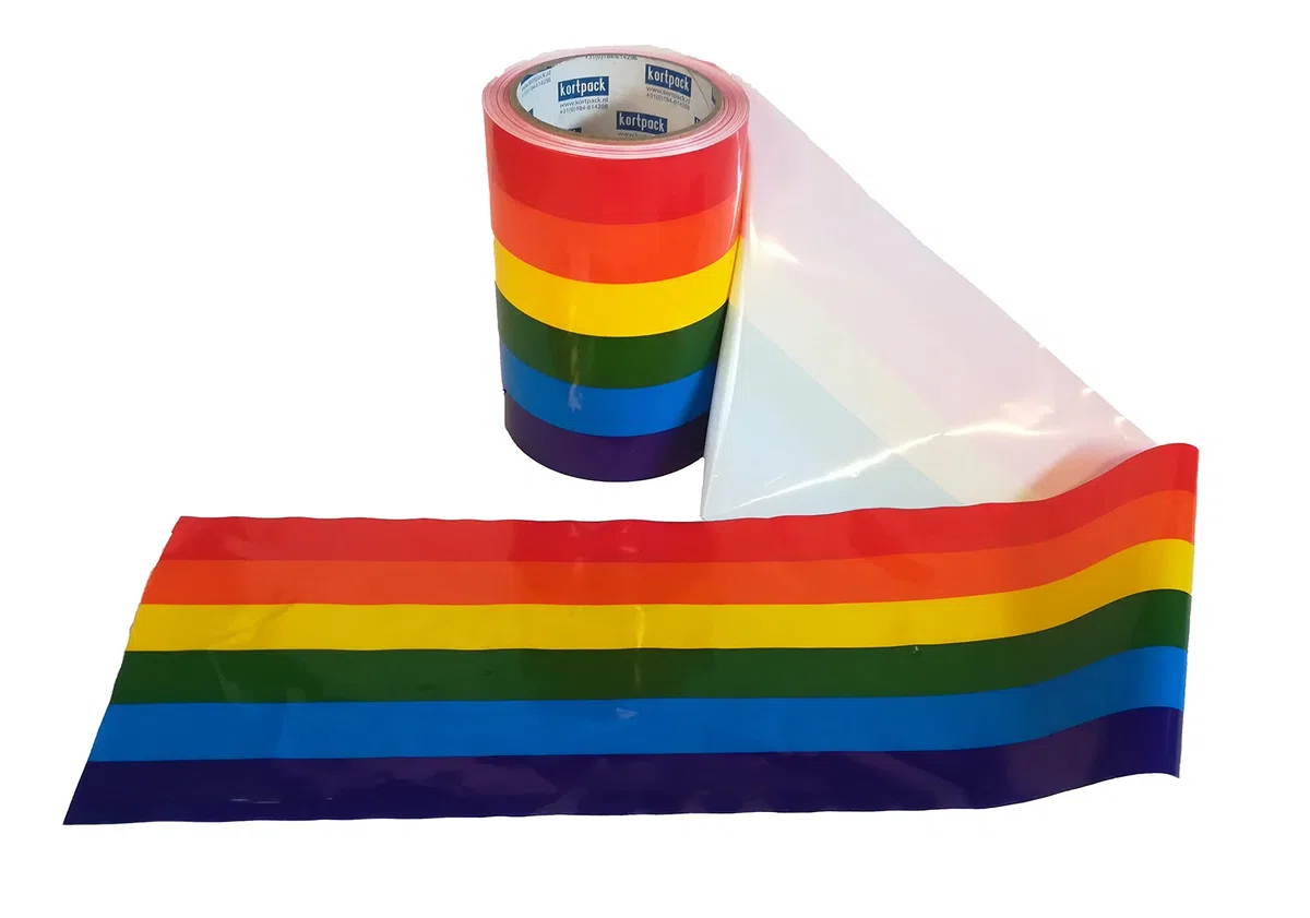 Regenbogenfahnen-Absperrband | 150 mm x 50 m | 1 Rolle | Farbige und Wetterfeste Lösung für Events, Absperrungen und Dekoration