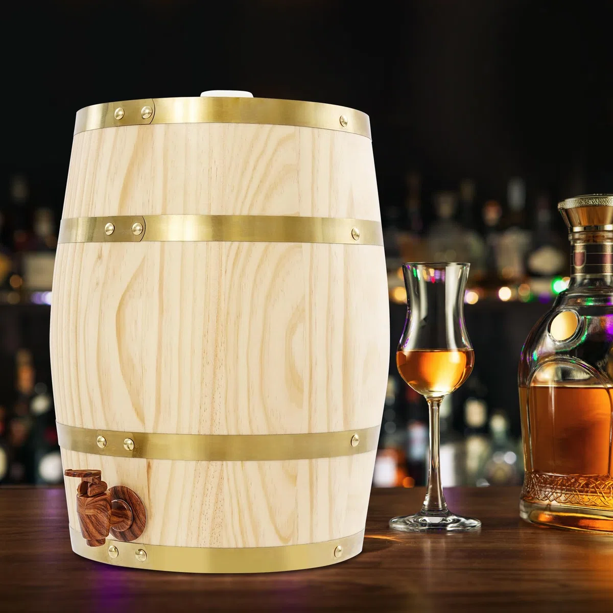 Weinfass aus Kiefernholz, 10L Vertikal Whiskyfass Schnapsfass Bierfass, Holzfass mit Zapfhahn zur Aufbewahrung von Whisky, Rum, Brandy, Tequila, Wein und Bier, 26x33cm