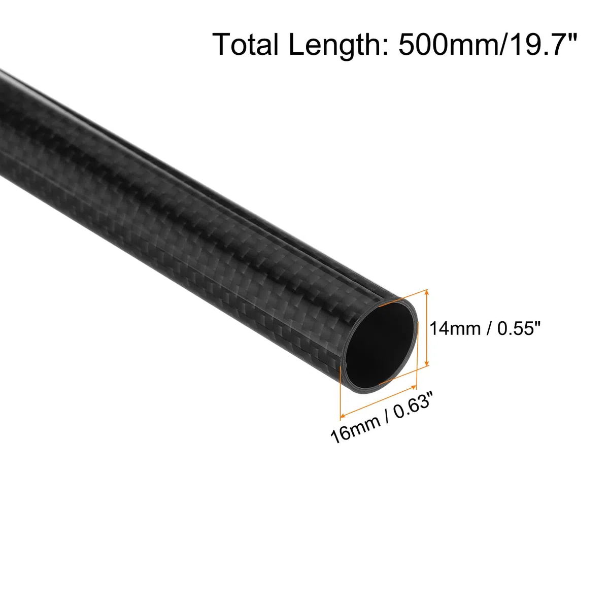 QUARKZMAN 4 Stücke Kohlefaserrohre 14 x 16 x 500mm Leinwandbindung Glänzende Oberfläche Stab 3K Rollgewickelte Kohlenstoff-Rundrohre für RC-Flugzeug Quadcopter Multicopter
