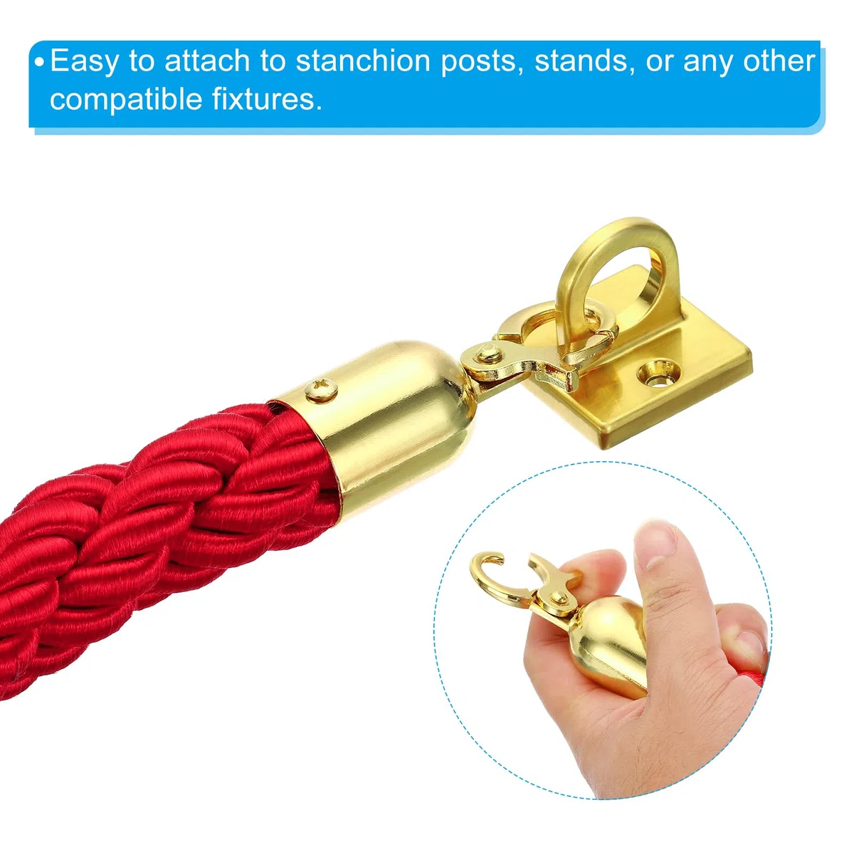 PATIKIL 2 Stück Absperrkordel 1,2 Meter Absperrseile mit Goden Karabiner Haken Absperrband Gedrehte Pfosten Seile Handlaufseil Samt für Konzerte Warteschlange Ausstellungen, Rot