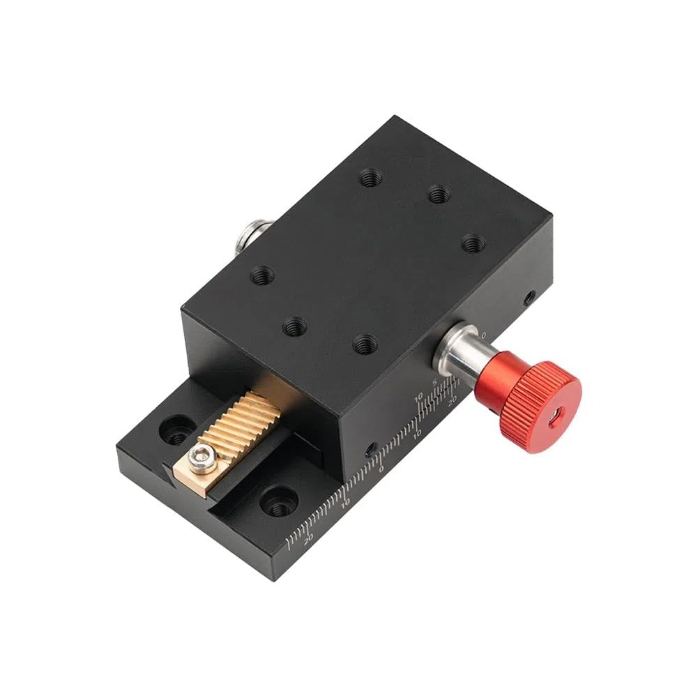 X Direction Manuelle lineare Bühne, 40 mm Reise Aluminiumlegierung Zahnstange und Ritzel Bühne für Präzisionsinstrumente, Schwarz/Messing
