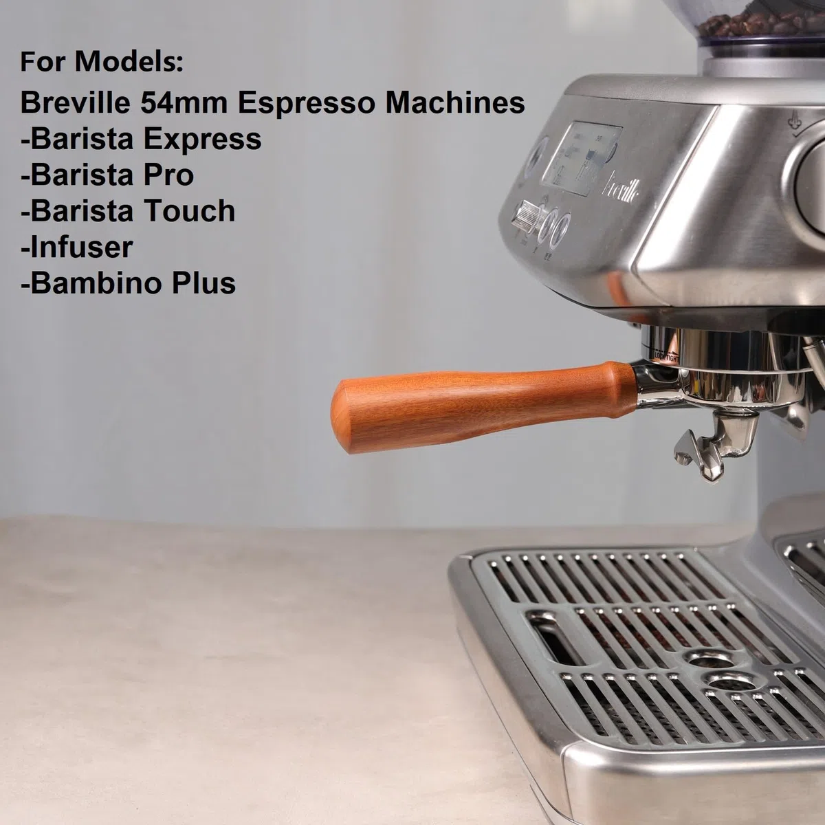 CAPFEI Siebträger 54mm Doppel Auslauf für Sage/Breville Barista BES 870/878/880 Filterkorb mit Walnuss Holz und Edelstahl-Siebträger-Filterhalter