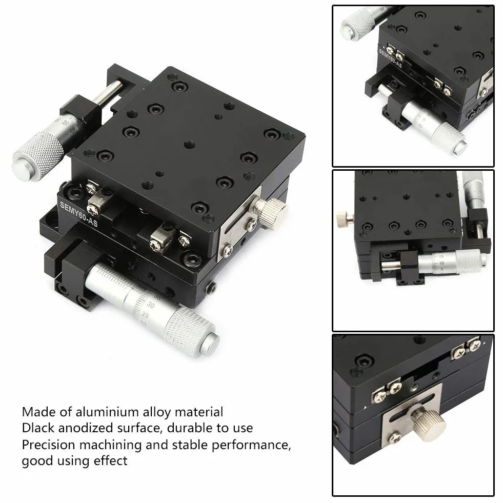 Lineartisch, 60x60x40mm SEMY60-AS Mikrometer Manueller Schiebetisch Trimmplattform Kreuzrollen-Lineartisch Geeignet für Labor-Präzisionsinspektion, manuelle Linearstufen