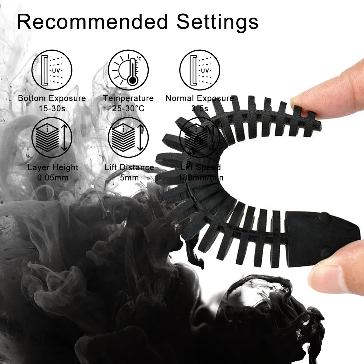 EONO Flexibles 3D Drucker Resin (Shore 80A) 3D Druck Resin Weiches Gummi/TPU-ähnliches Resin, Hohe Dehnung, 405nm Schnelle UV Resin für LCD Drucker, Schwarz 1000g