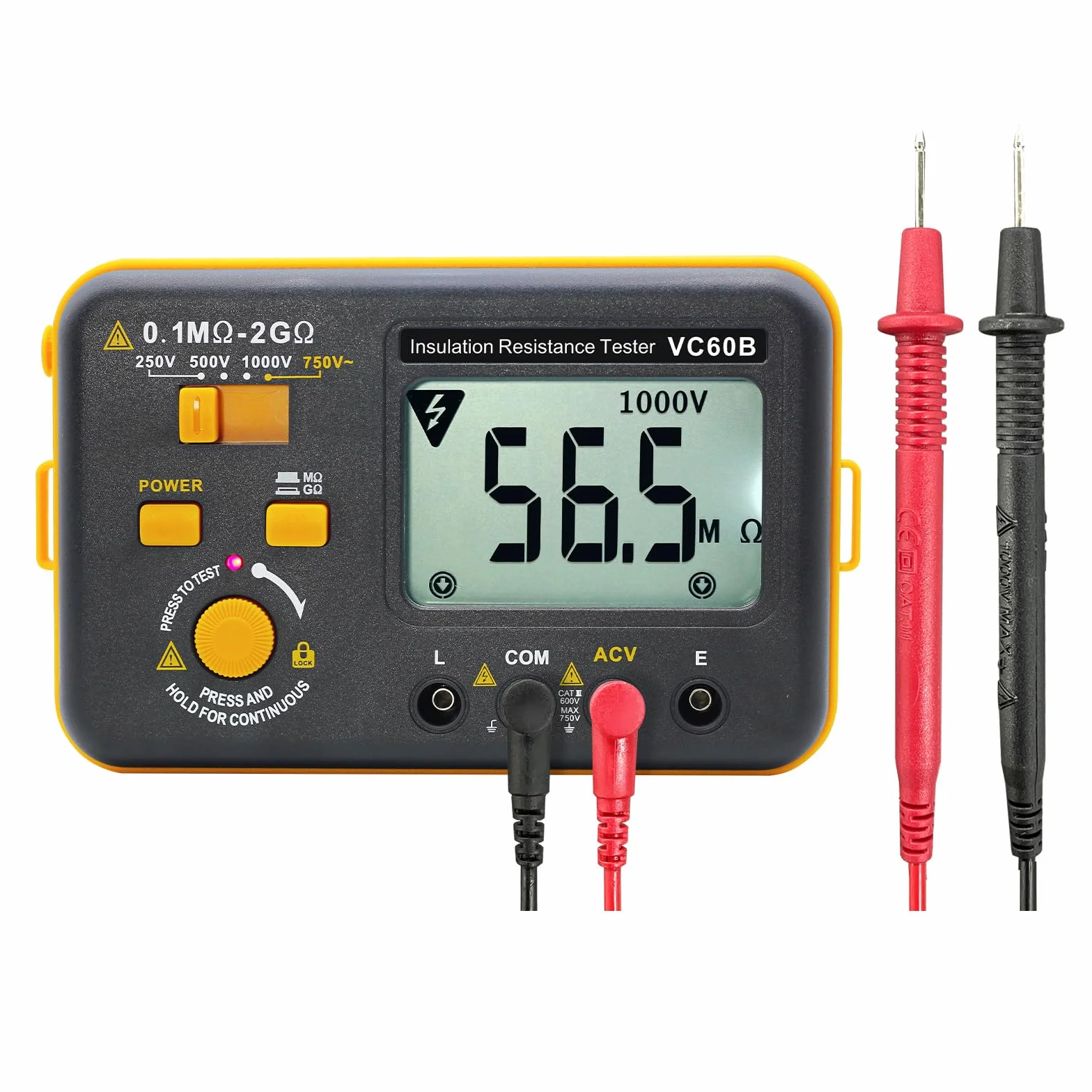 VC60B Digitaler Isolationswiderstandstester Megohmmeter Ohmmeter Megger Meter 2GΩ Widerstand Spannungsmessung AC 750V LCD Display