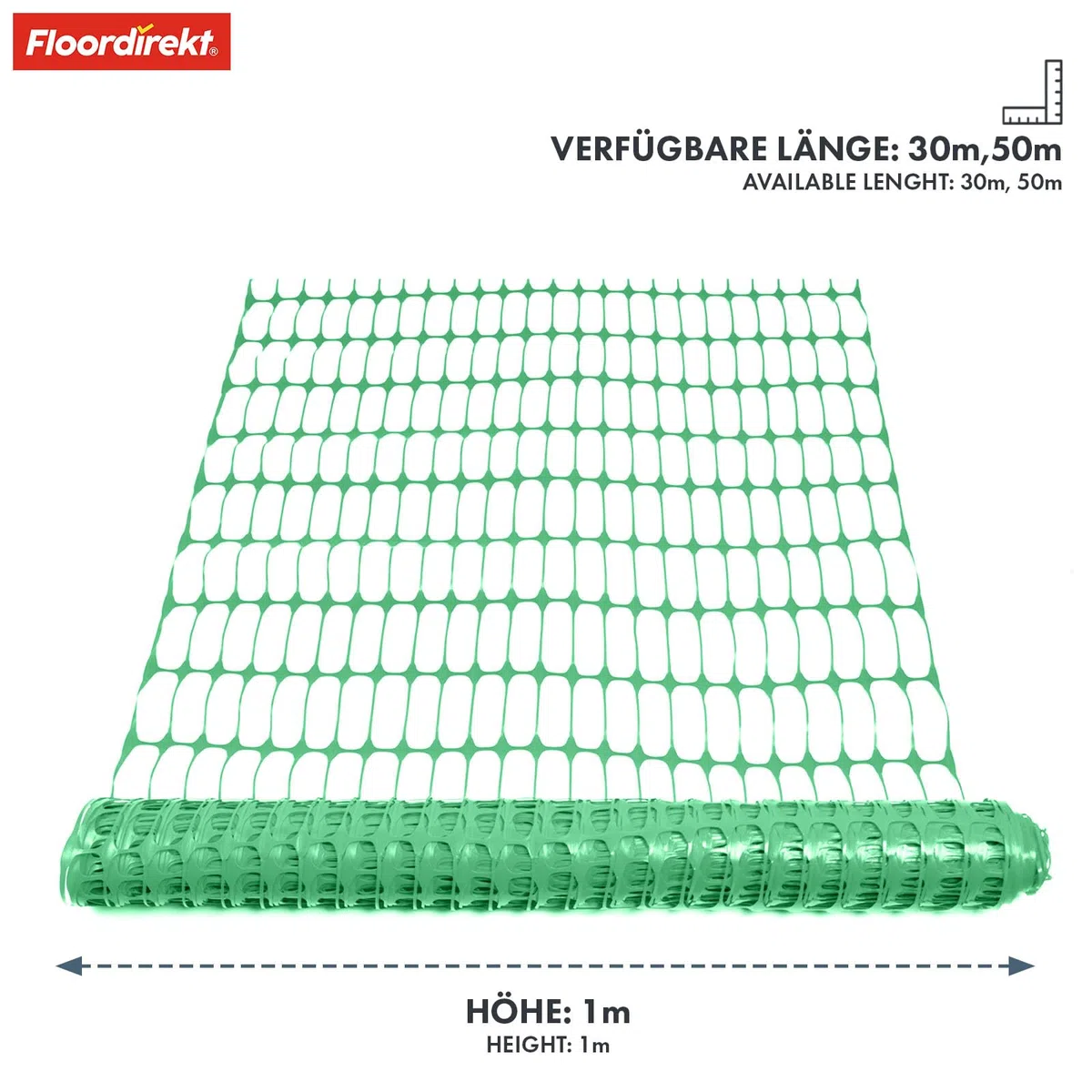 Floordirekt Hühnerzaun Viehzaun Schutznetz grün - 1m hoch 50m lang, zuschneidbar - Wiederverwendbare Absperrung Weidezaun robust (grün, 50m)