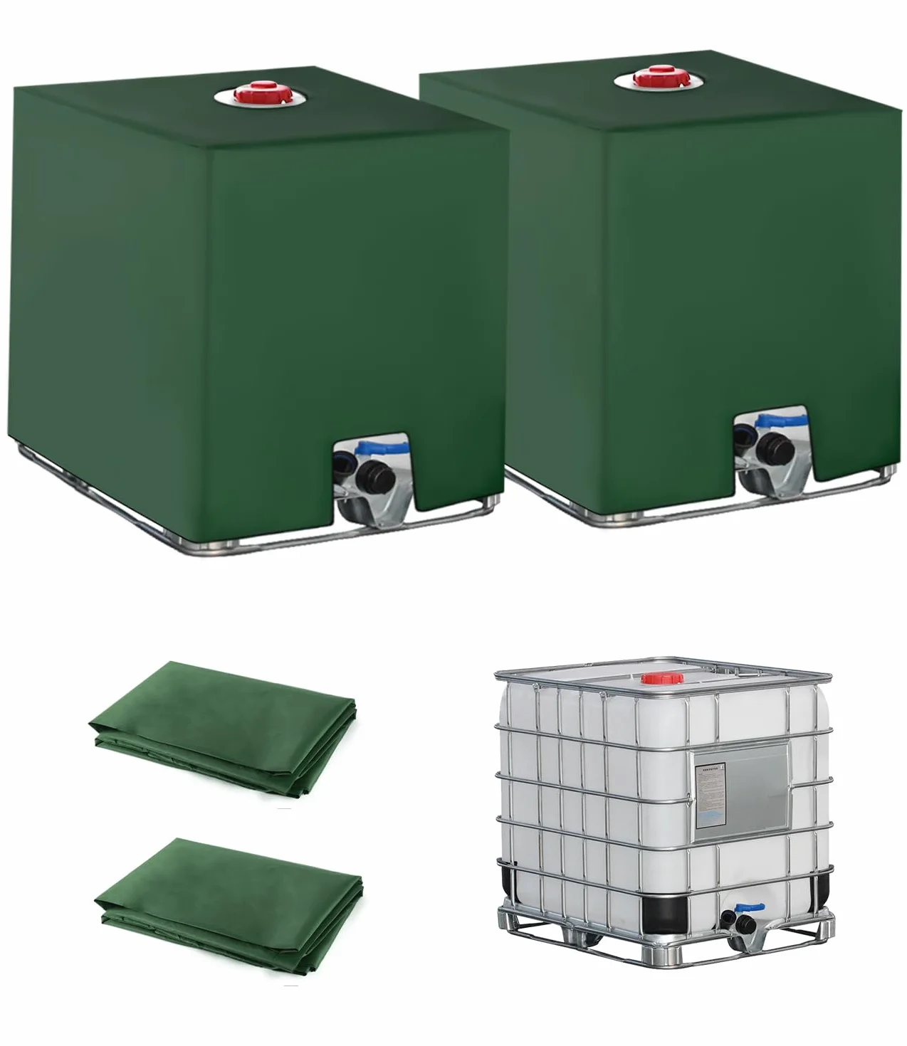 2PC IBC Tank Abdeckung, Wassertank Abdeckplane 1000L, IBC Container Zubehör, IBC Wassertank Abdeckung für Wasserfass, Anti-UV Schutzplane Regenwassertank Abdeckung, 116 x 100 x 120 cm