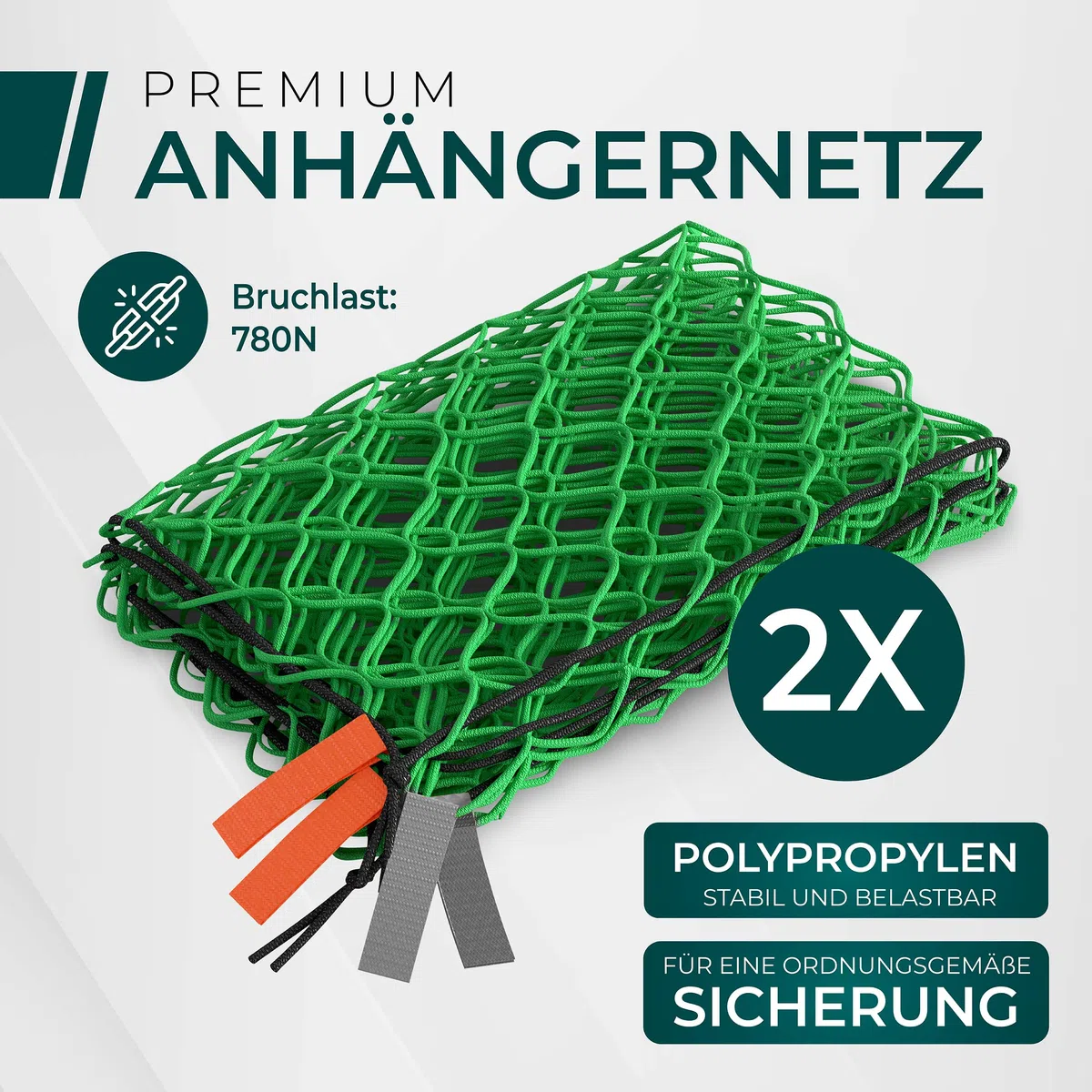 CargoVA Anhängernetz 2 * 2x3M [DEKRA Geprüft] - Ladungssicherungsnetz mit Gummiseil & Eckenmarkierung - Abdecknetz für Anhänger, Reißfest
