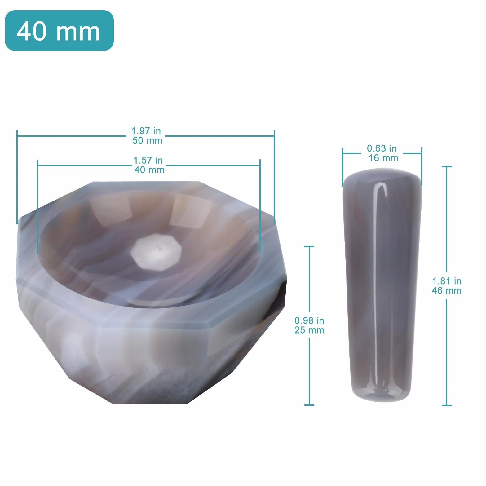 stonylab Achat-Mörser Mit Stößel, 40 mm I.D., 50 mm O.D., 25 mm Höhe, 12 mm Tiefe, Härte 7,0-7,2, Ideal Für Laborgebrauch