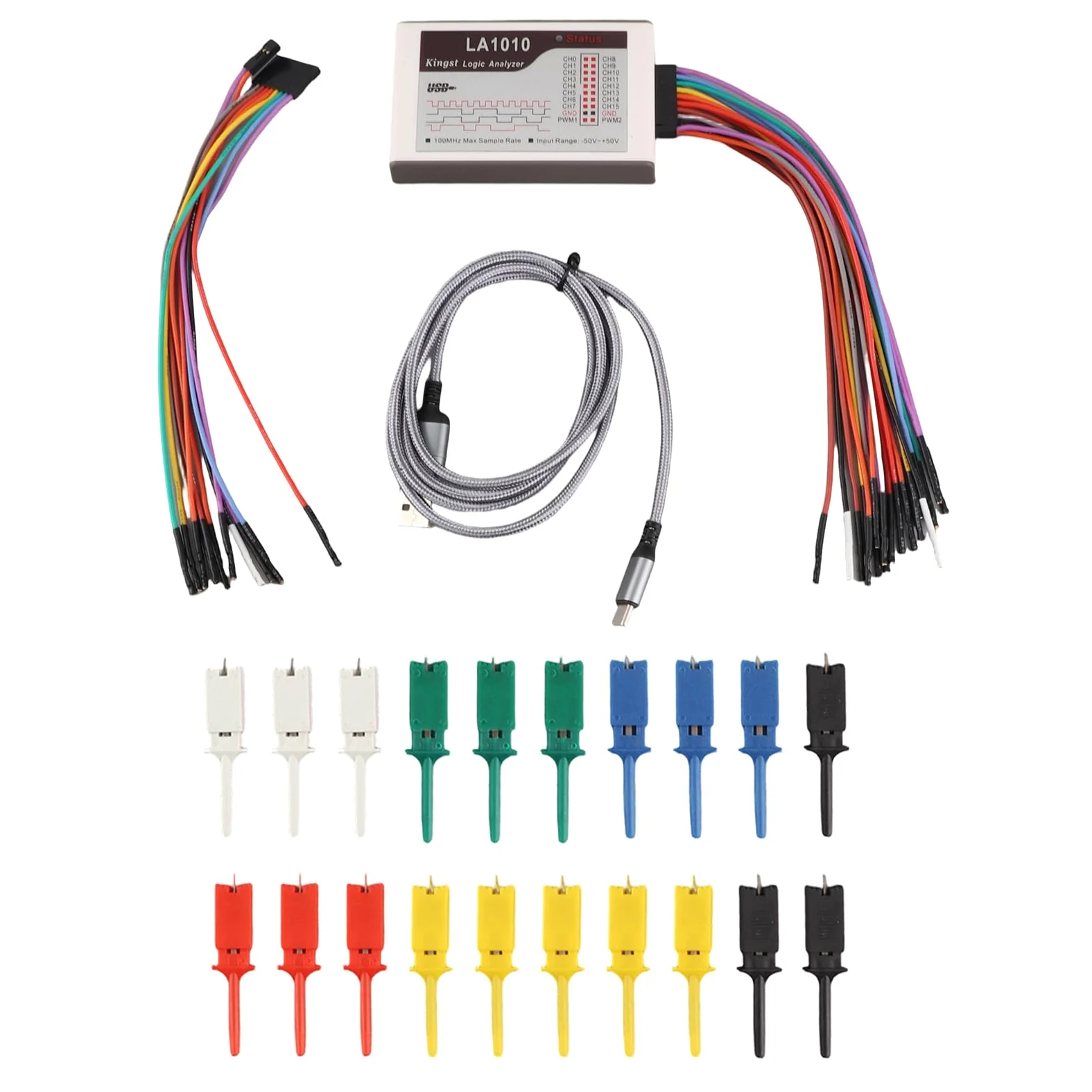LA1010 16-Kanal Logikanalysator, 100 MHz Abtastrate, Type C Schnittstelle, Streaming-Modus, einstellbare Schwellenspannung -4 bis 4V