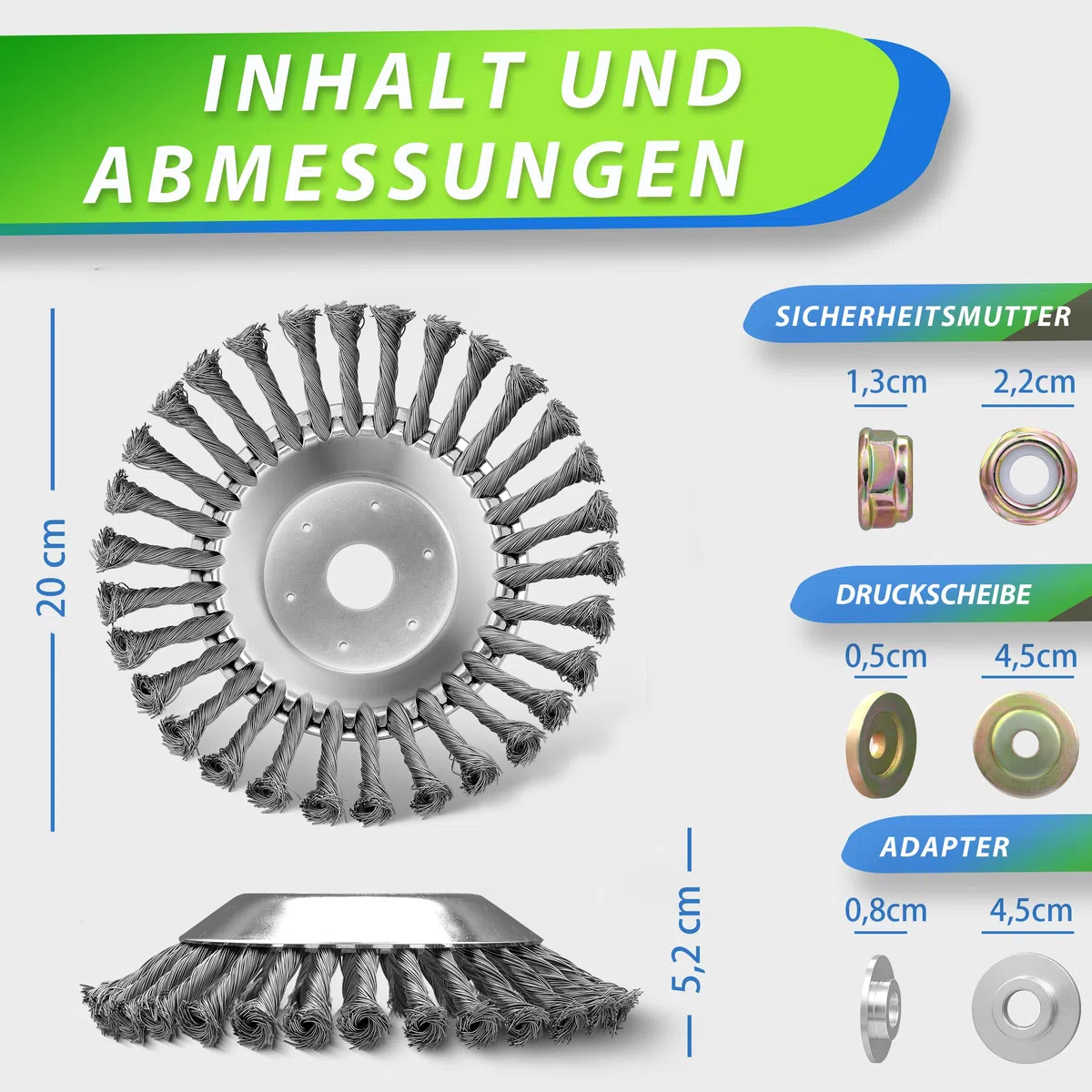 i-LEFNATE Unkrautbürste für Motorsense – 200x25,4mm Drahtbürste, Moos & Unkraut Entferner, robuste Stahlbürste für Garten, Pflasterfugen & Steinwege, inkl Adapter für 25,4mm & 20cm Bohrung