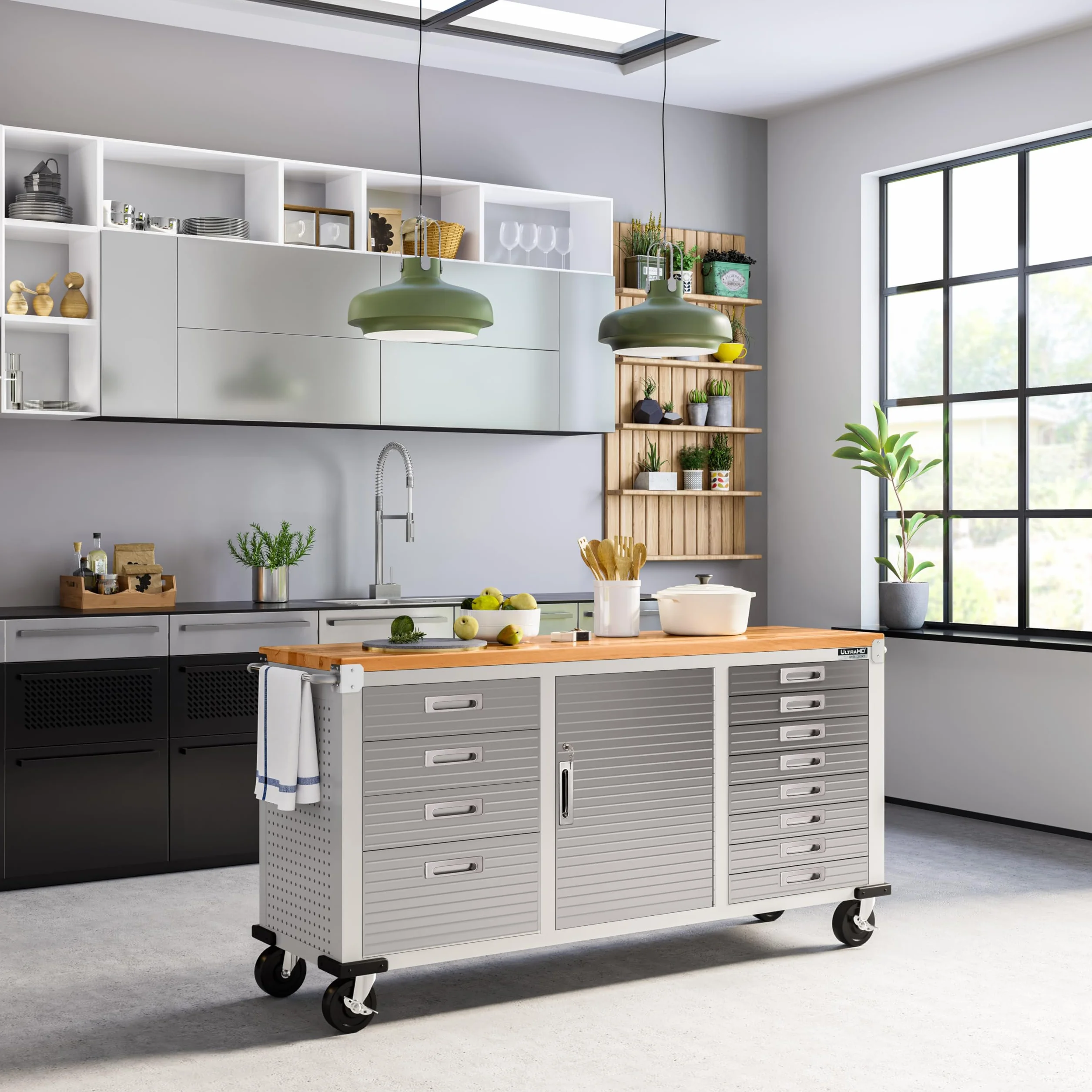 Seville Classics UltraHD Fahrbare Werkbank mit 12 Schubladen, für Büro, Garage, Werkstatt, 182,9 x 50,8 x 95,2 cm, Granit