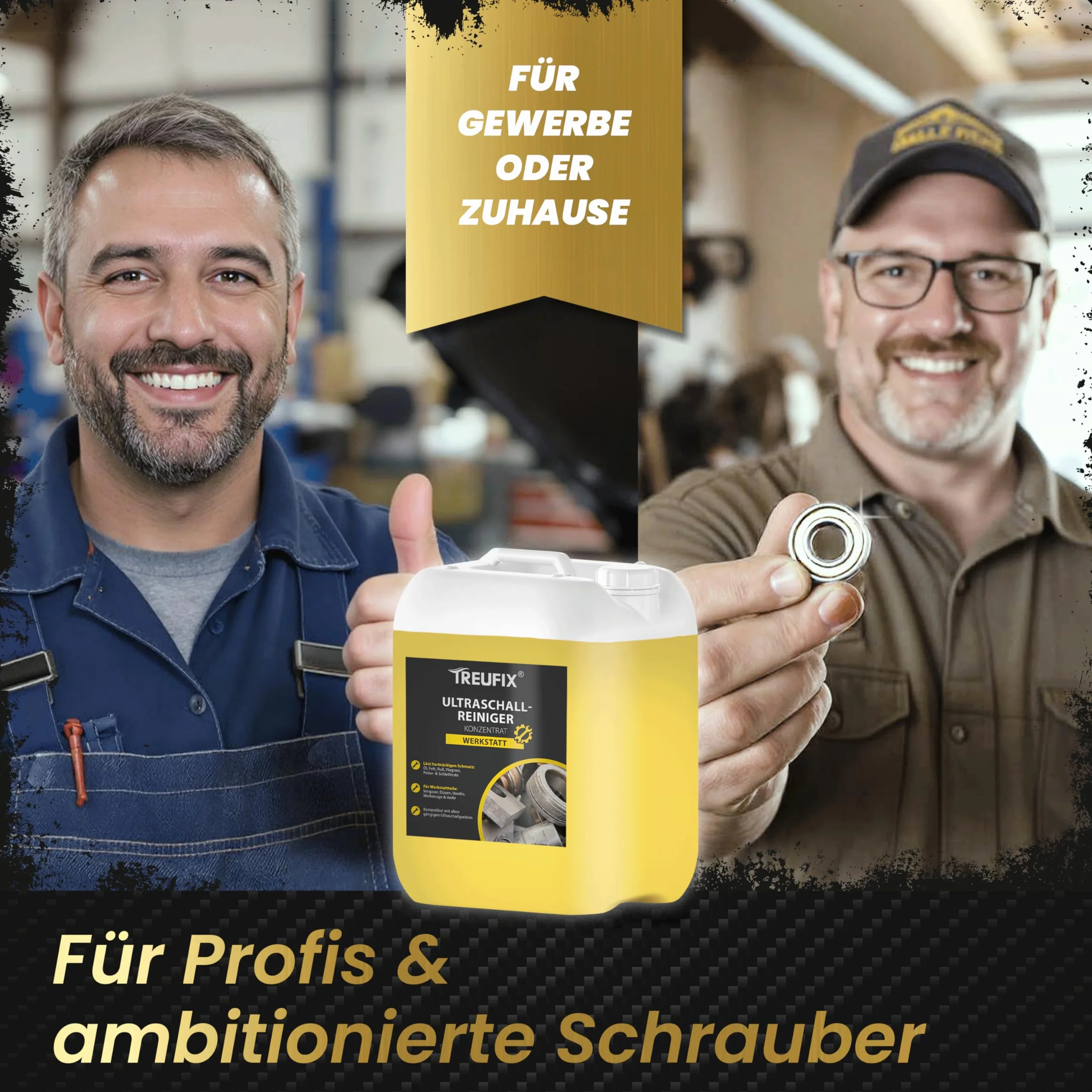 Treufix Ultraschallreiniger Konzentrat Werkstatt 5L | für Vergaser, Einspritzdüsen, Motorenteile – stark gegen Öl, Fett, Ruß – materialschonend & effektiv – Made in DE