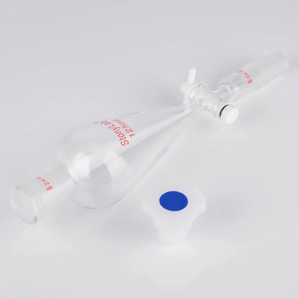 stonylab Scheidetrichter Glas, 125 ml Separatorentrichter mit PTFE-Absperrhahn Konischer Birnenförmiger Schwerwandiger Borosilikatglas Trenntrichter mit 24/40 Fugen