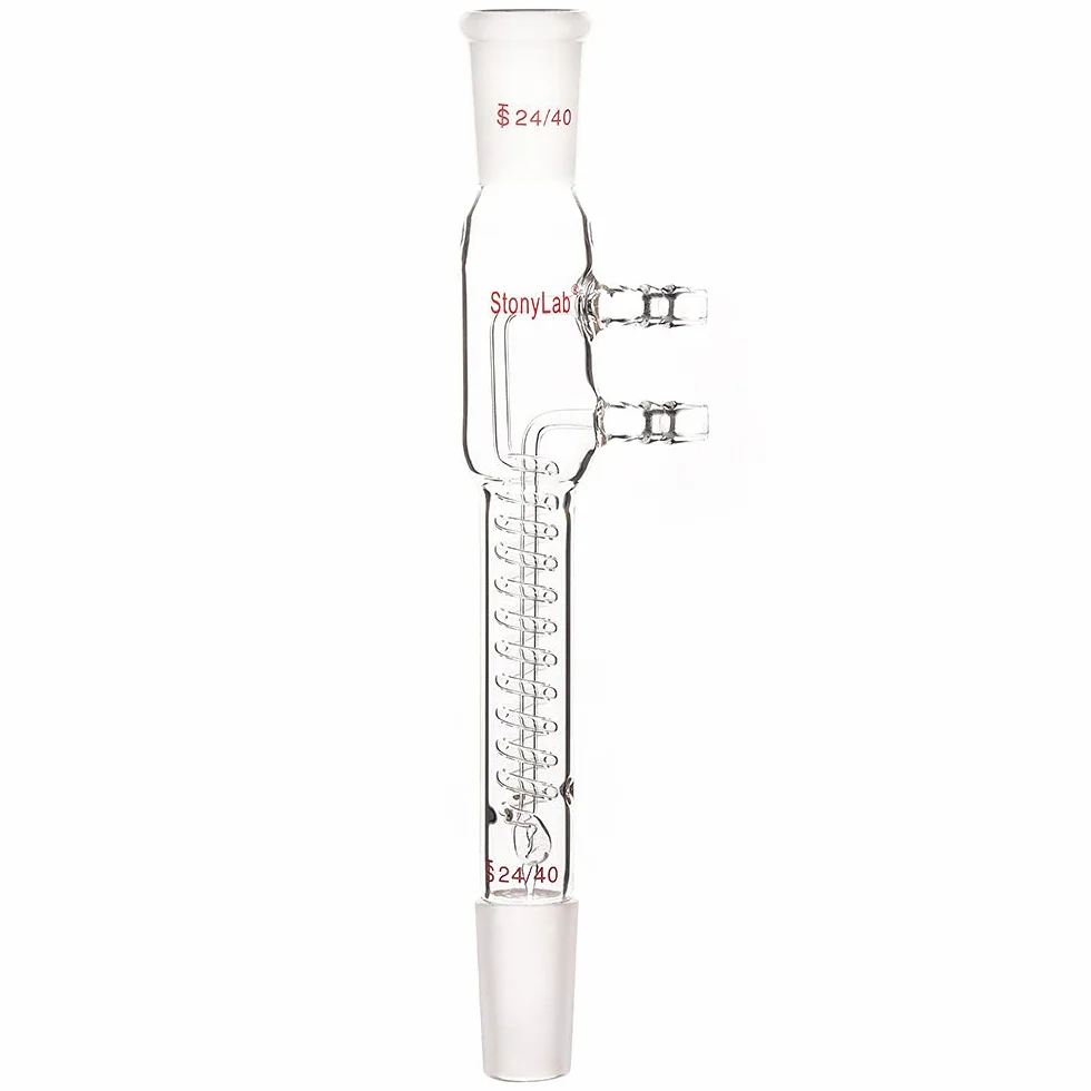 stonylab Glas Coil Reflux Kondensator, Borosilikat Glas Dimroth ReFlux Kondensator mit 24/40 Gelenk und Schlauchanschlüsse, 245 mm Gesamtlänge Coil Reflux Condenser