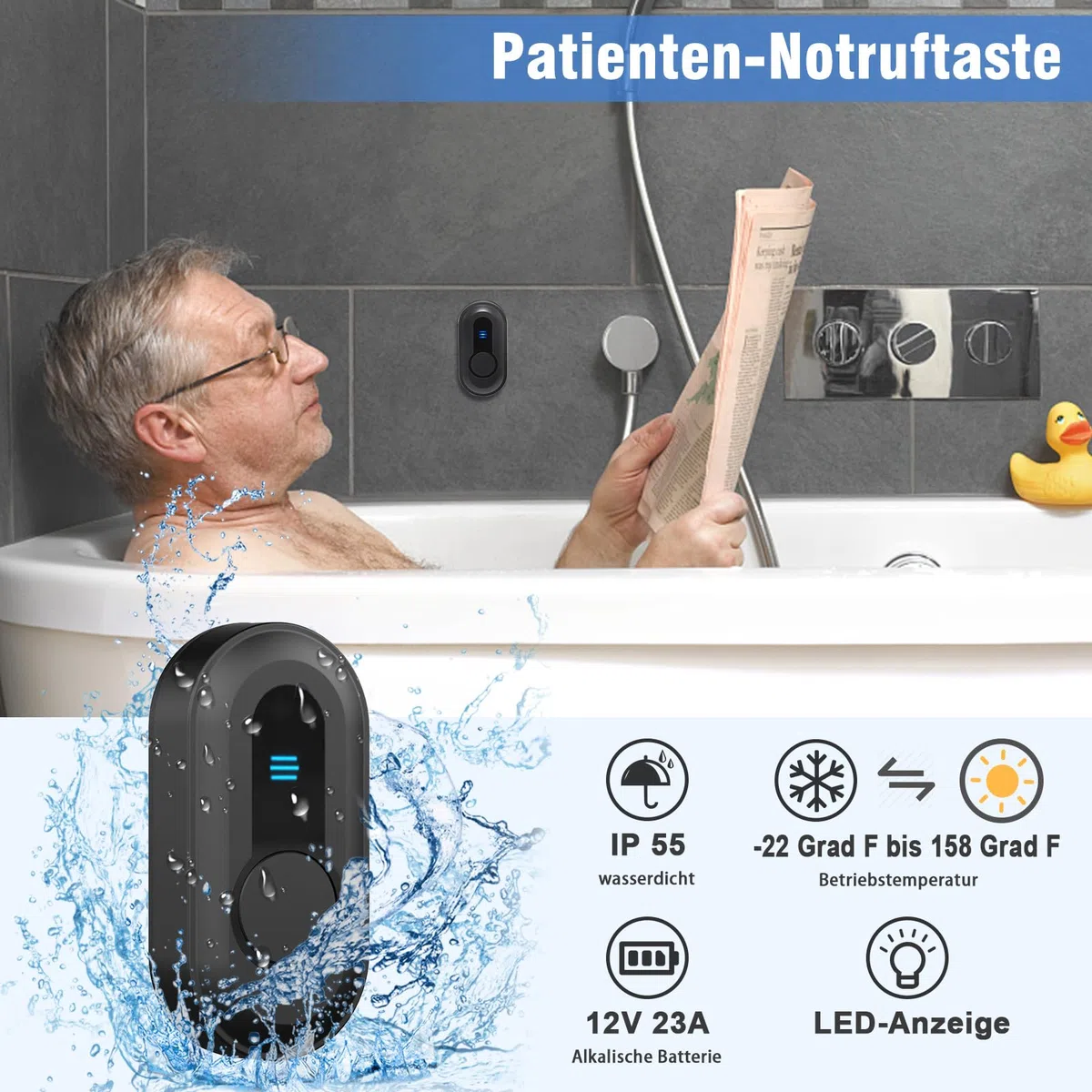 Daytech Elderly Pager, 6-stellige Display-Positionierung, 110 dB, für Zuhause, Pflegeheim, Krankenhaus (1 Empfänger + 6 Tasten)