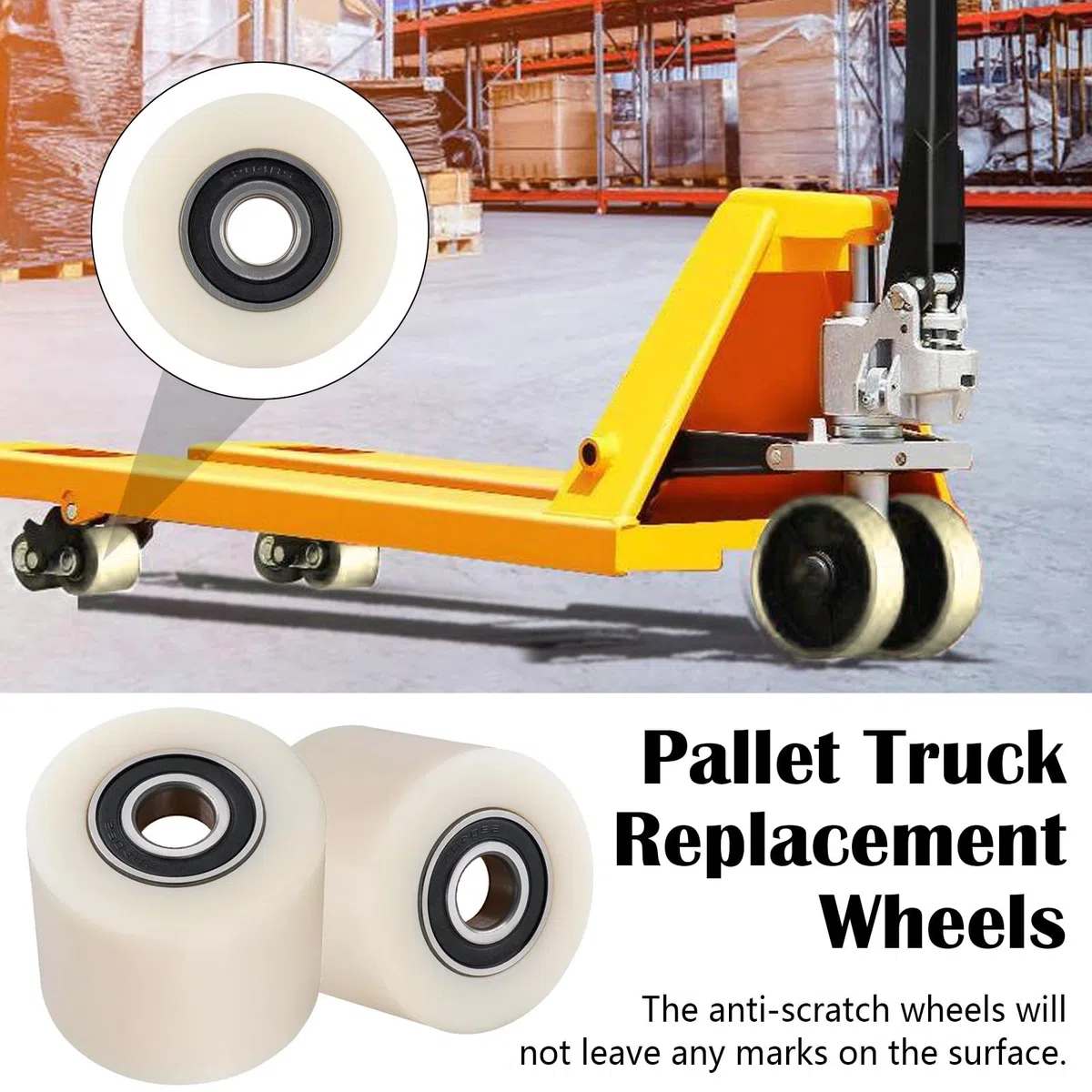 4 Stück Hubwagenrollen Nylon 80 x 70mm, Achse 20mm Hubwagen Rollen mit Kugellager Hubwagenräder Hubwagenrollen Räder Rollen Belastbarkeit 1000kg für Hubwagen Transportwagen