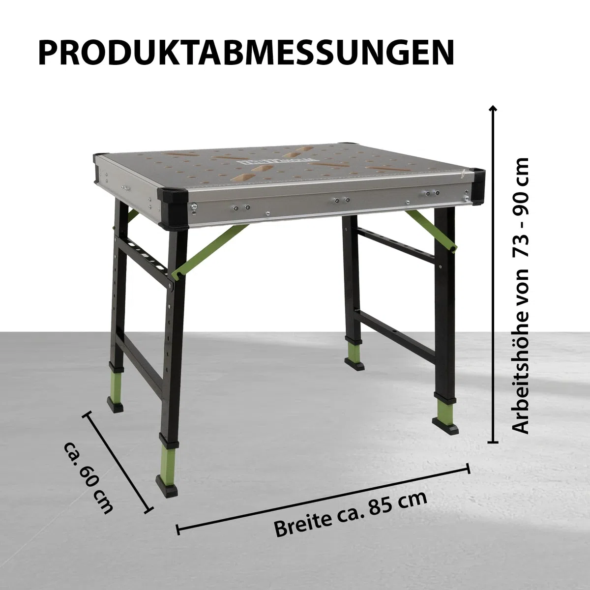 TRUTZHOLM Werkbank Multifunktionstisch Spanntisch 60 x 85 cm klappbar höhenverstellbar 73–90 cm Arbeitstisch mit Messskala, 450 Kg, 20mm Lochrastersystem, Werkzeugboxen, Schnellspannern
