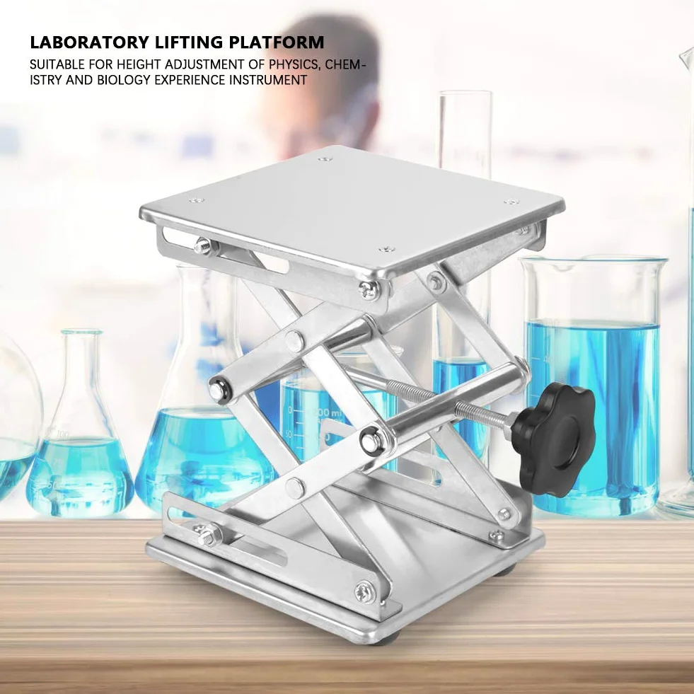 Edelstahl Labor Heben Plattform Stand Scheren Gestell 150 * 150 * 250mm, Einstellbare Höhe, Stabile Hebe Leistung, für Physik Chemie Biologie Experimenten Instrument, Hergestellt