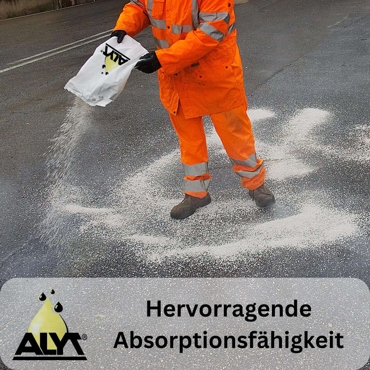 ALYT 40 Liter Ölbindemittel Typ III R Chemikalienbinder Granulat | Mineralisches Feingranulat für Öl, Kraftstoffe, Laugen, Lösemittel und Chemikalien auf festen Untergründen