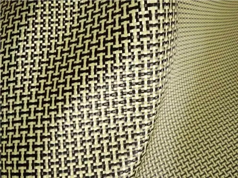 Gelbes Kevlar- und Kohlefaser-Mischgewebe, einfarbiges Hybrid-Carbon-Kevlar-Gewebe, 1100D / 3K, 200 g/m², 100cm X100cm