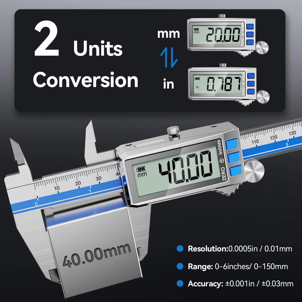 Preciva Digitaler Messschieber Aufladbar, 150 mm/0-6 Zoll Schieblehre Edelstahl, IP54 Schutz, LCD Display mit Automatischem Abschalten, Messwerkzeug für Haushalt, DIY und Industrie