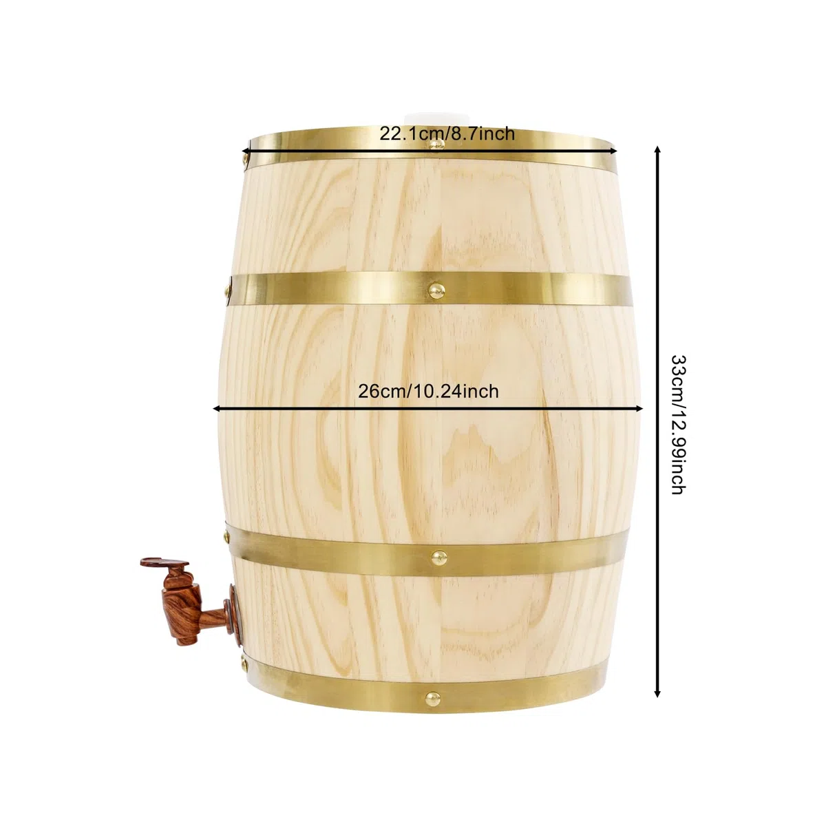 Weinfass aus Kiefernholz, 10L Vertikal Whiskyfass Schnapsfass Bierfass, Holzfass mit Zapfhahn zur Aufbewahrung von Whisky, Rum, Brandy, Tequila, Wein und Bier, 26x33cm