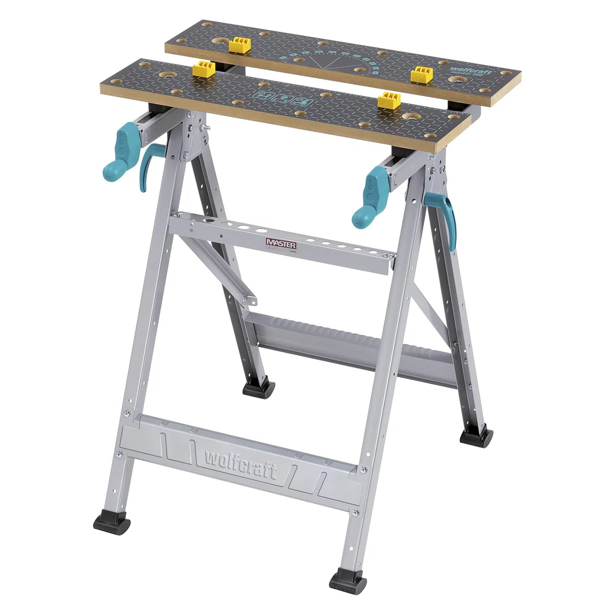 wolfcraft Master 200 Spann- & Werktisch, klappbar, 180 kg - Made in Europe | 2 MDF-Arbeitsplatten, Spannweite 145/365 mm, 80 cm Höhe, 14° Spannwinkel, platzsparend, leicht, inkl. Zubehör - 6177000