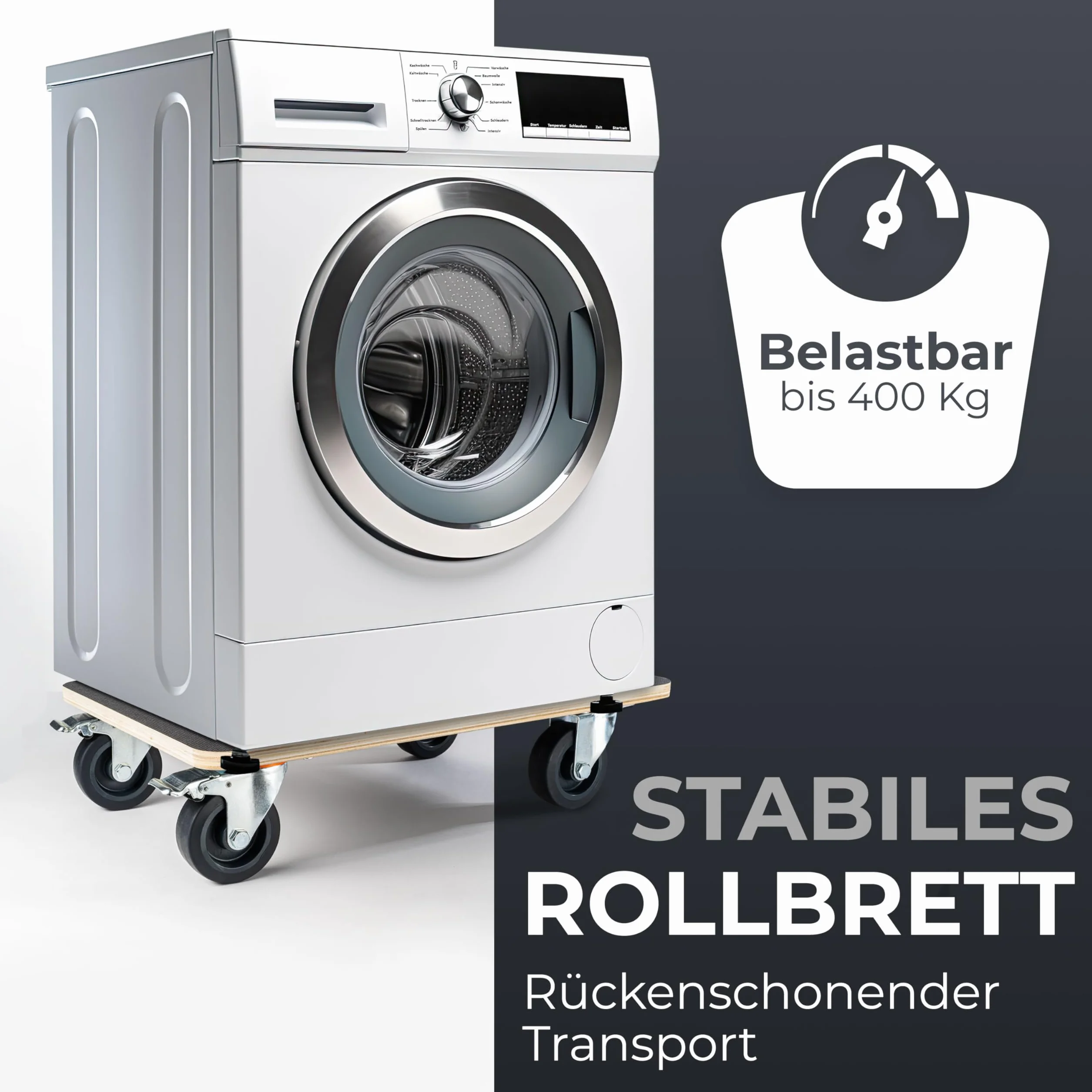 Rollbrett Schwerlast | Extra leise Rollen | 400kg Belastung | mit 2 Festell-Bremsen und Tragegriffen | Hochwertiges Holz | Transportroller | Rollwagen für Pflanzgefäße