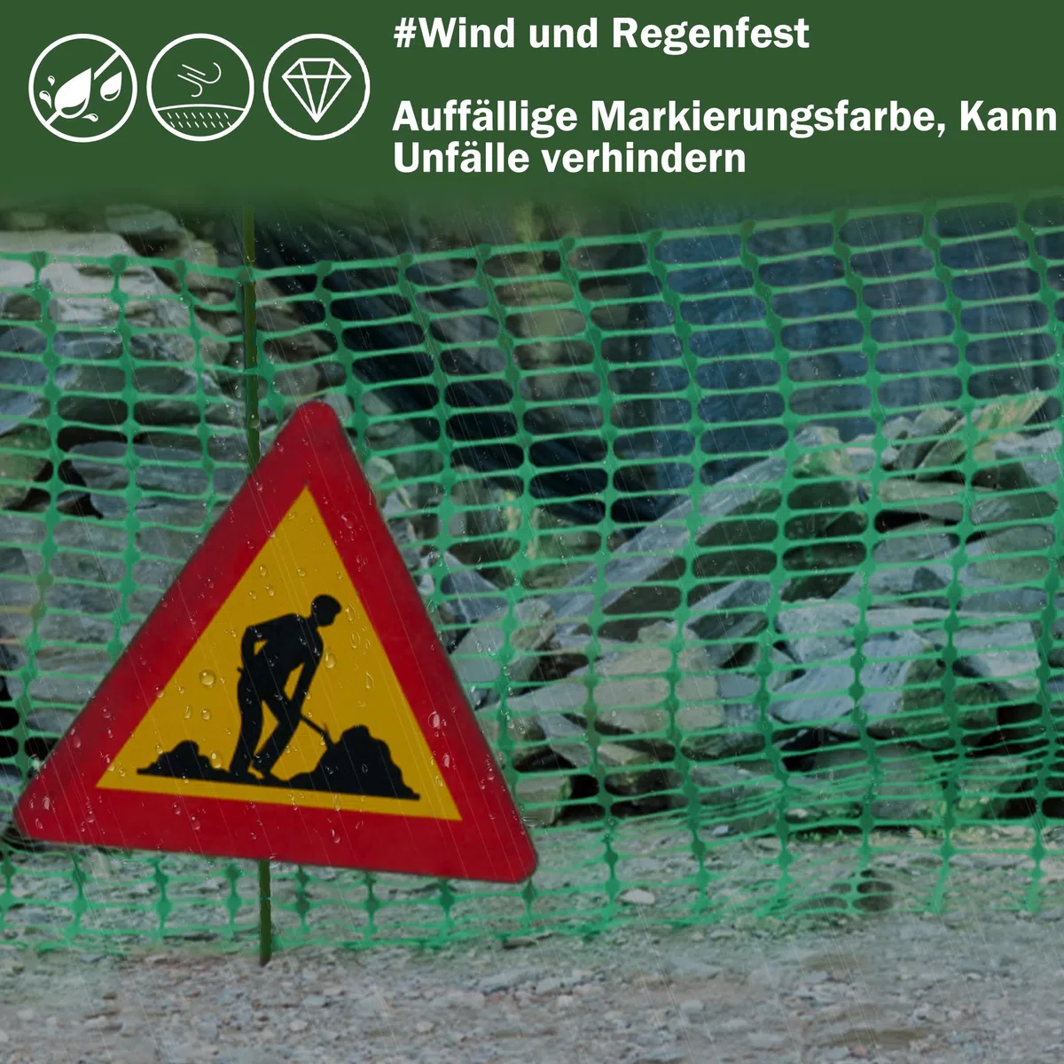 XMTECH Sicherheitswarnnetz 30 m – 1 m hoch, Grün, mit 30 Erdspießen, Absperrzaun, Baustellenzaun, Schutznetz für Sicherheits- und Gefahrenbereiche (1 Rolle)