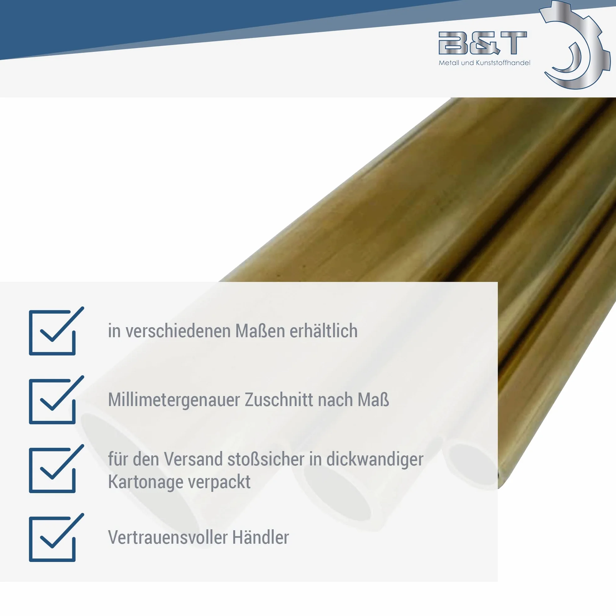 B&T Metall Messing Rohr Ø 10,0 x 1,0 mm rund - ca. 2000 mm lang Legierung Ms63 (CuZn37)