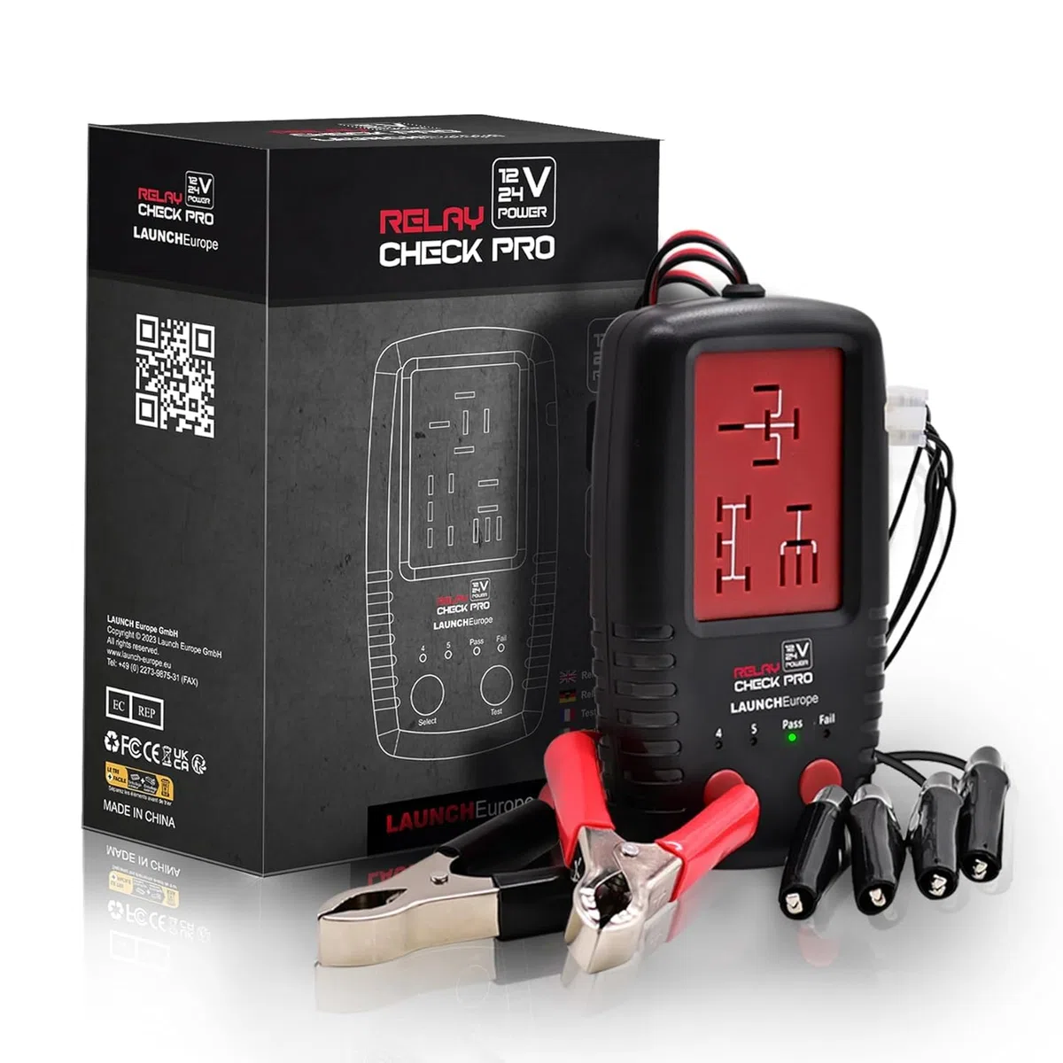 LAUNCH Europe RelayCheck Pro 12V/24V Relais Tester PKW LKW, Auto-Pin-Erkennung für 4/5-Pin, Belastete Kontaktprüfung, LED-Fehlercodes & Tasche, tragbares Diagnosegerät für KFZ & Industrie