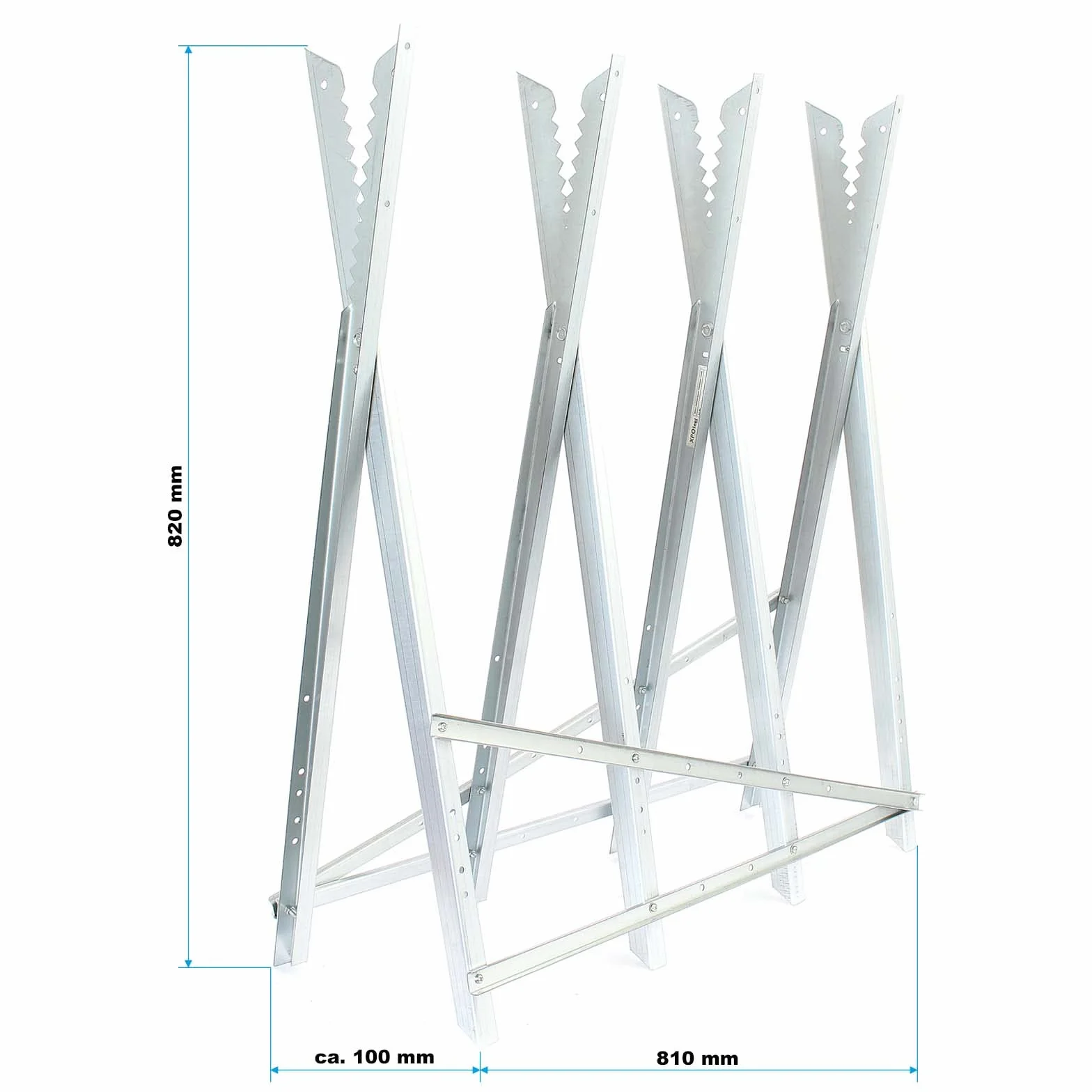 XPOtool Sägebock verzinkt klappbar, 81x82x80 cm, mit 4 Haltern und Zahnung, Holzschneidebock als Sägehilfe, bis 100 kg