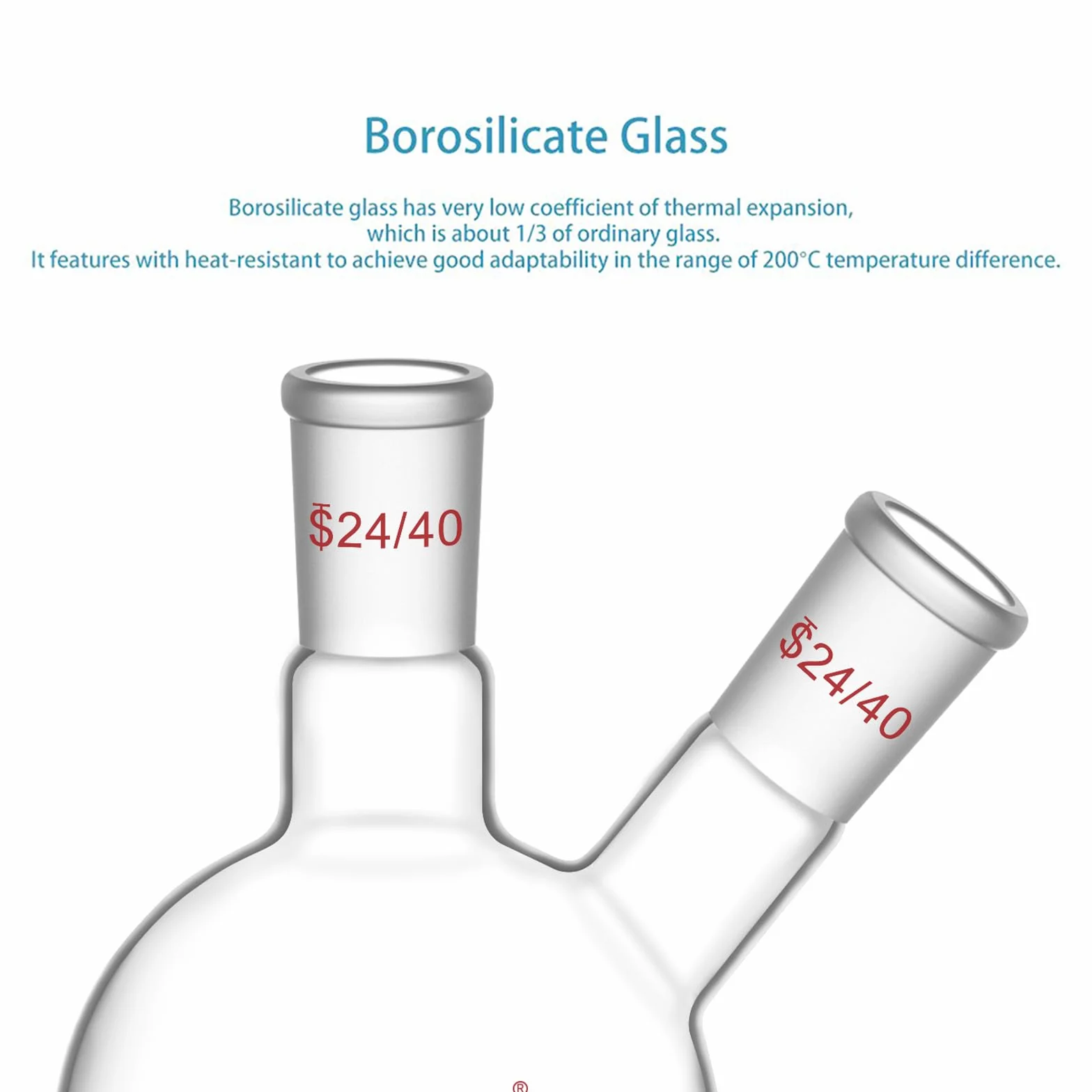 stonylab Flachbodenkolben FBF, Schwerwandiger 2-Hals-Laborkolben Borosilikatglas Flachboden Siedekolben mit 24/40 Standard-Gelenk, 500 ml