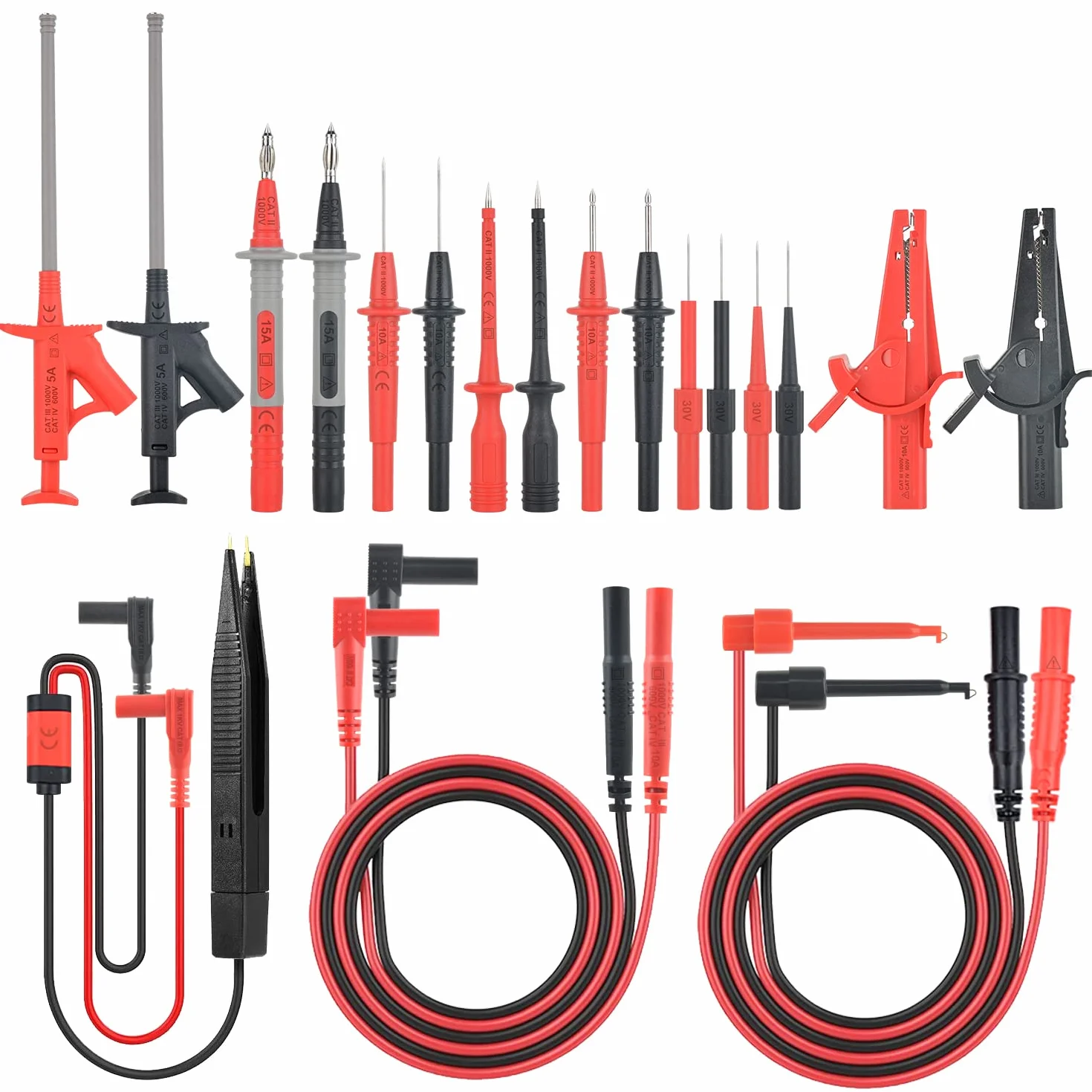 Messleitungen für Multimeter Test Kabel Set MESTEK 21 Stück Bananenstecker Prüfsonden Krokodilklemmen Mini-Haken Testsonde Verlängerungskabeln Spezialitäten Zubehör Kit