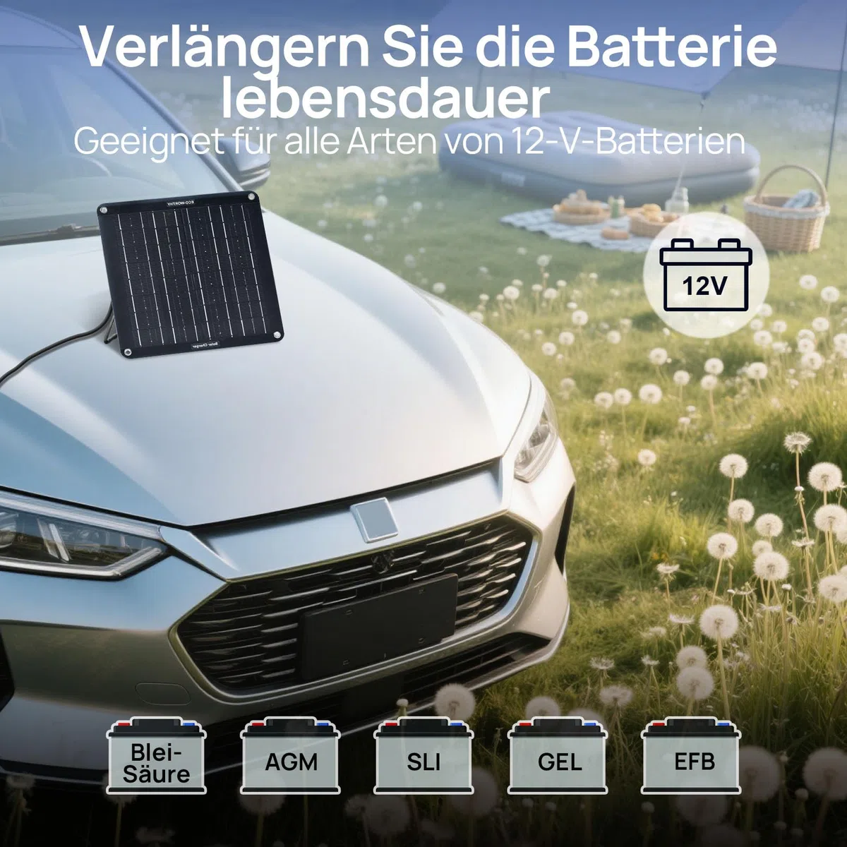 ECO-WORTHY 10W Aktualisiert Solar Autobatterie Ladegerät 12V, Monokristalline Solarmodul Erhaltungsladung, Solar Trickle Charger mit Halterung und Kabeln für Wohnwagen Auto Boot Motorrad