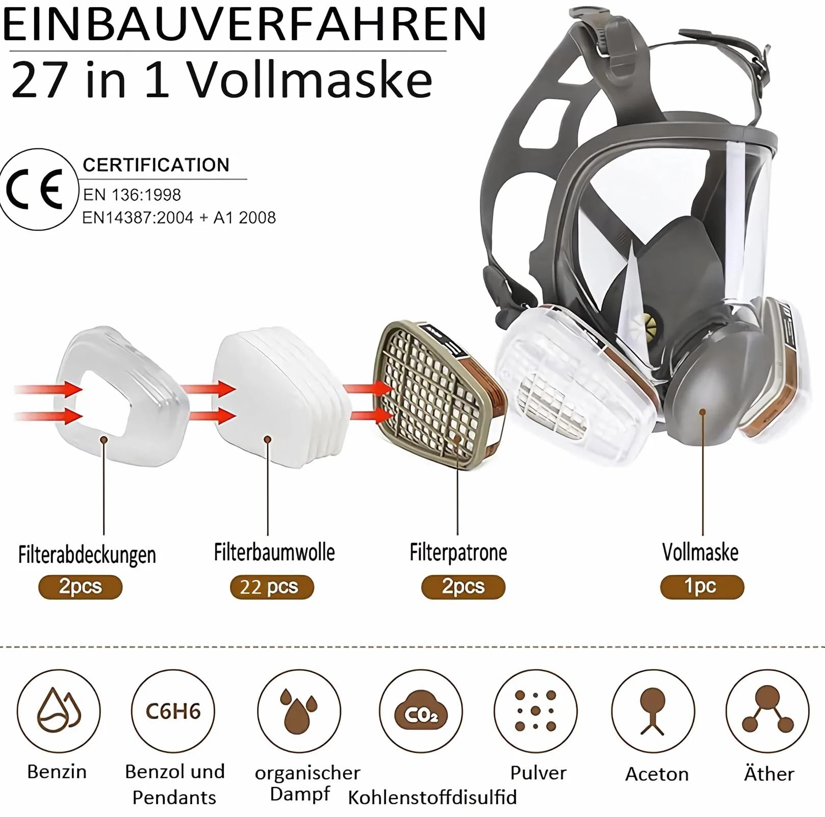 Professionelle Wiederverwendbare Vollmaske Abdeckung,für Malerei schützt, Gas, Farbe, Staub, Chemikalien und anderem Arbeitsschutz