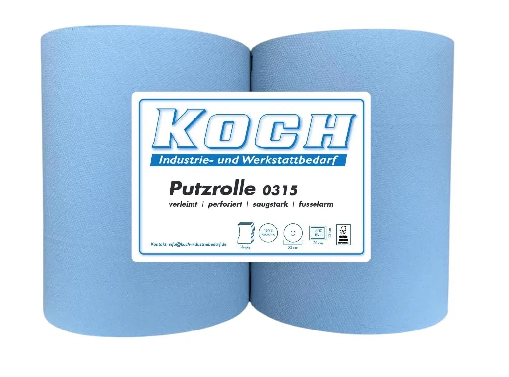 2x Putzrolle blau 3-lagig | 1000 Blatt | 33x36 cm | extra saugstark | Industrie & Werkstatt Putztuchrolle VERLEIMT Putzpapier | 500 Blatt pro Rolle