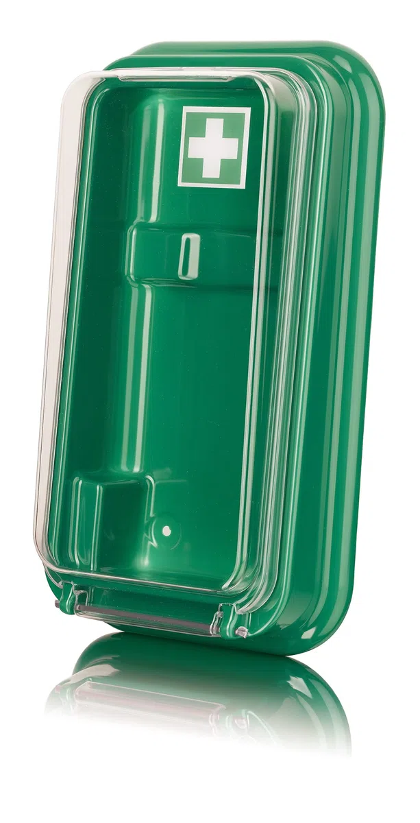 Wandbehälter für eine Augenspülflasche 620 ml: Kunststoff-Wandbox mit transparentem Deckel, Erste Hilfe Station