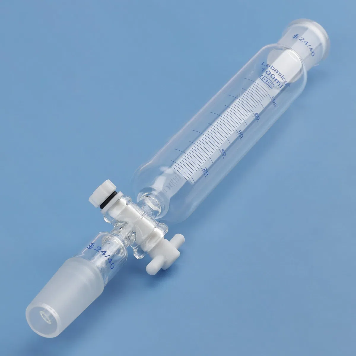 Labasics Additionstrichter, Graduierter Tropftrichter aus Borosilikatglas mit 24/40 Normschliff und PTFE-Hahn für Laborzugabe, 100 ml