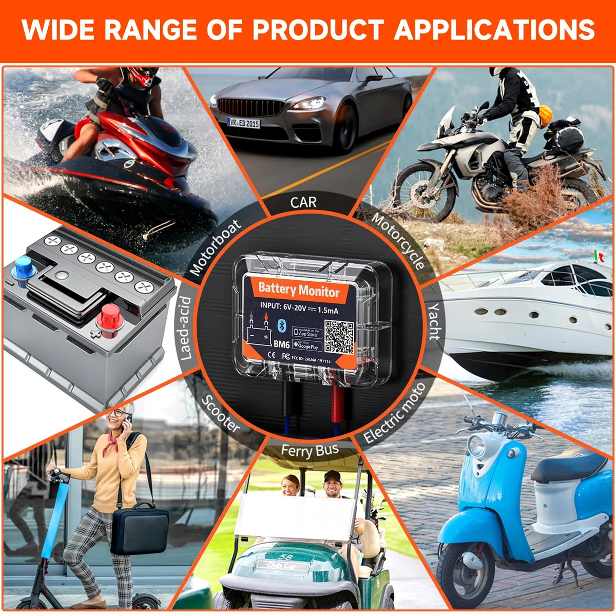 Batteriewächter 12v Bluetooth 4.2 Battery guard DC 6V-20V Batterie monitor Überwachung Batteriestatus in Echtzeit mit Kurzschluss und Verpolungsschutz Abnormale Warnung.