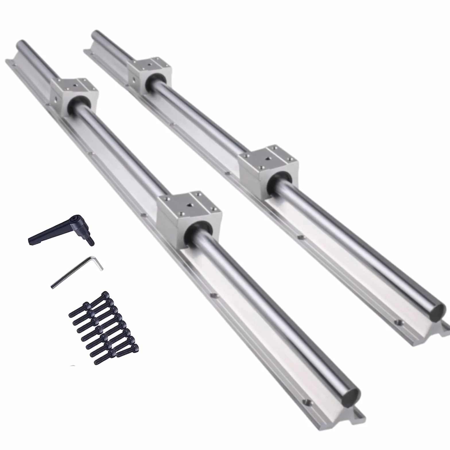 Linearschiene SBR16 800mm 2 Stück Silber Linearführung mit 4 Stück SBR16UU Lagerblöcken Rostfreie Linearlagerschiene mit vorgebohrten Löchern für DIY 3D-Drucker