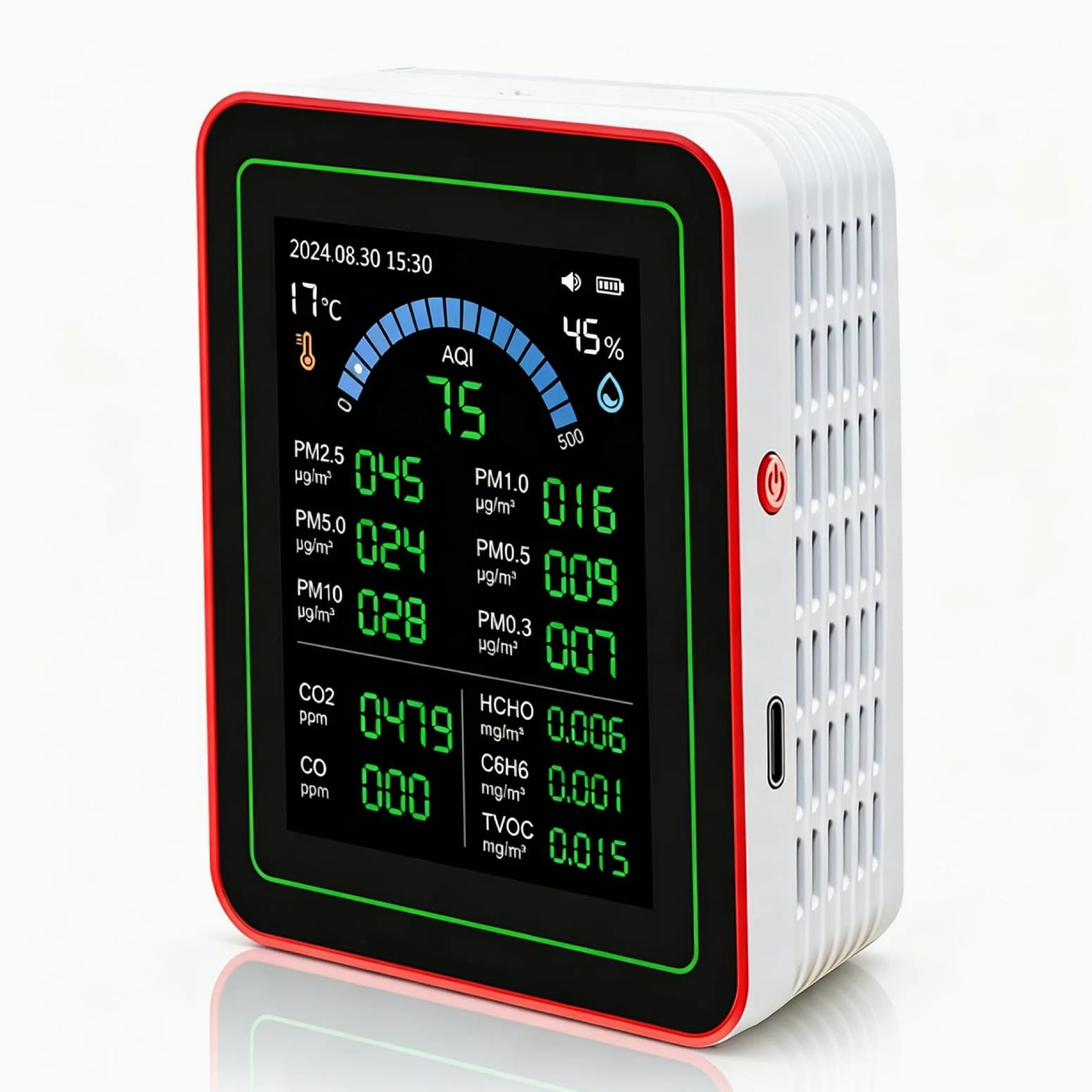 Luftqualität Messgerät Innenraum, 18-In-1 Luftqualitätsmessgerät Luftqualitätsmonitor Für CO2 TVOC HCHO PM2.5 PM10, CO2 Messgerät Formaldehyd Messgerät FeinstaubmessgeräT FüR Zuhause, BüRo,Auto
