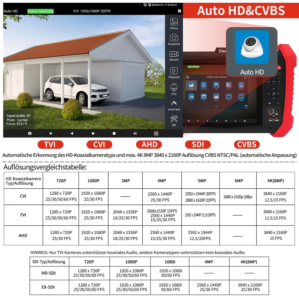 Henkion IPC CCTV Tester H20-MOVTADHSEF 8K 32MP 12MP IP Kamera Test POE++ Max 90W HD Kameratester 8MP TVI/CVI/AHD/SDI/CVBS DMM TDR WiFi Netzwerk Tools RJ45 Kabel Tester 2CH SFP Port HD VGA