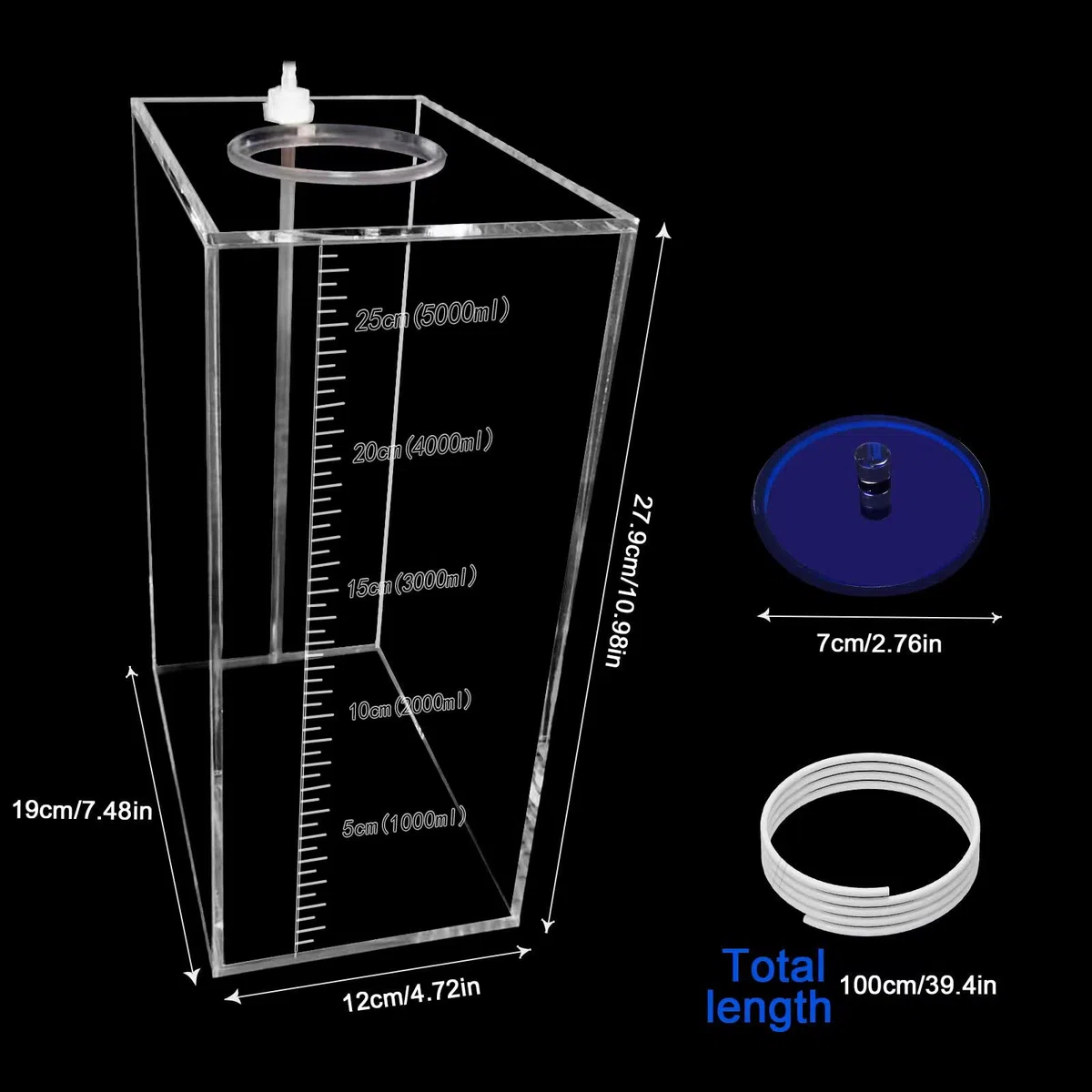 1.5 l/4.5 l/2.5 l/5 l Dosierbehälter, Dosierpumpe, Flüssigkeitsbehälter, aus Acryl, Reservoir (1 Gitter blauer Deckel/3 Gitter gelber roter blauer Deckel) (5 l 1 Gitter blauer Deckel)